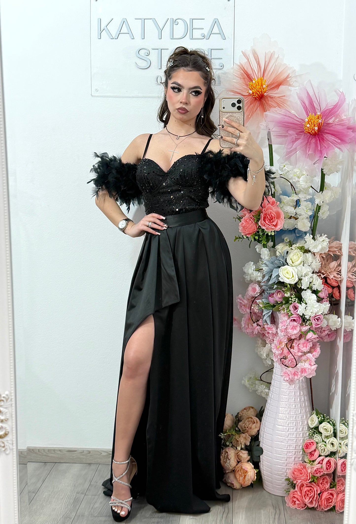 Rochie lunga neagra cu paiete Pinko