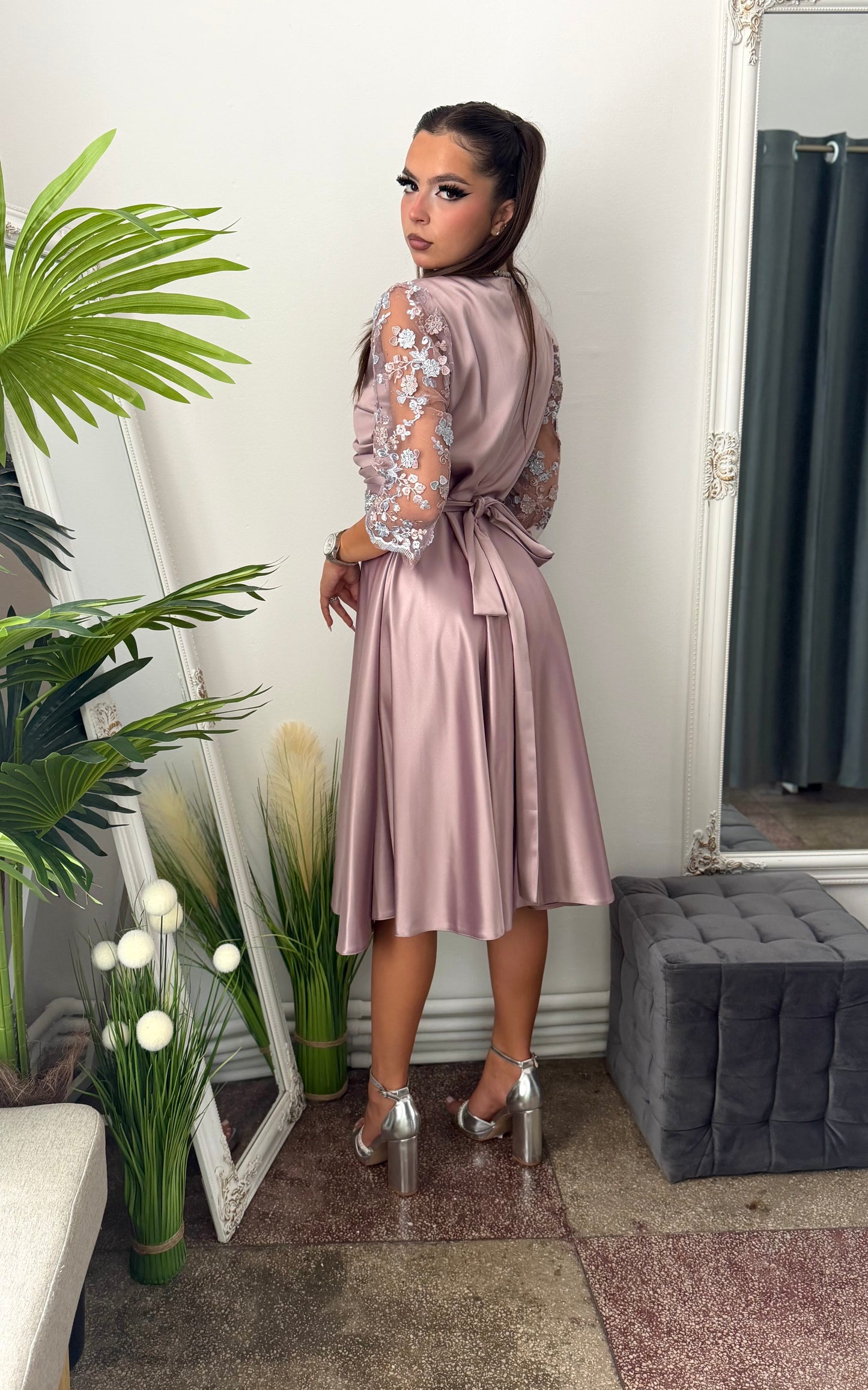 Rochie elegantă roz pudră ADRIA