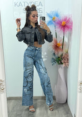 Jeans WideLeg cu cristale și grafiti Daiana