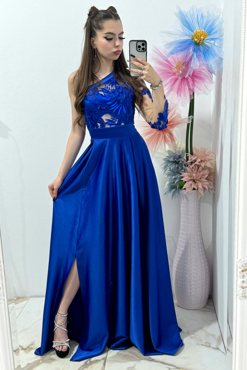 Rochie lungă din tafta albastră Elegance
