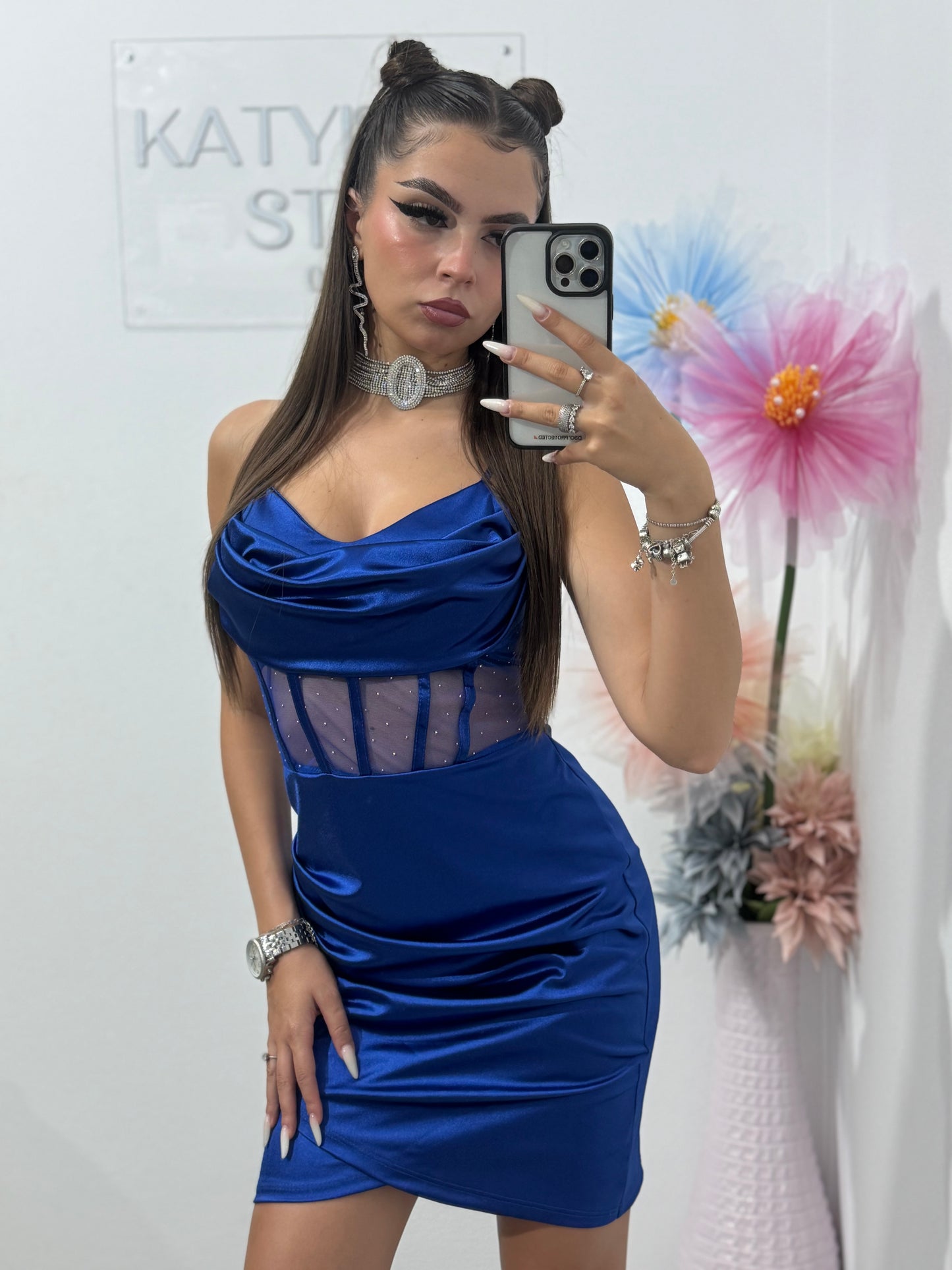 Rochie scurte cu corset albastru electric Annemary