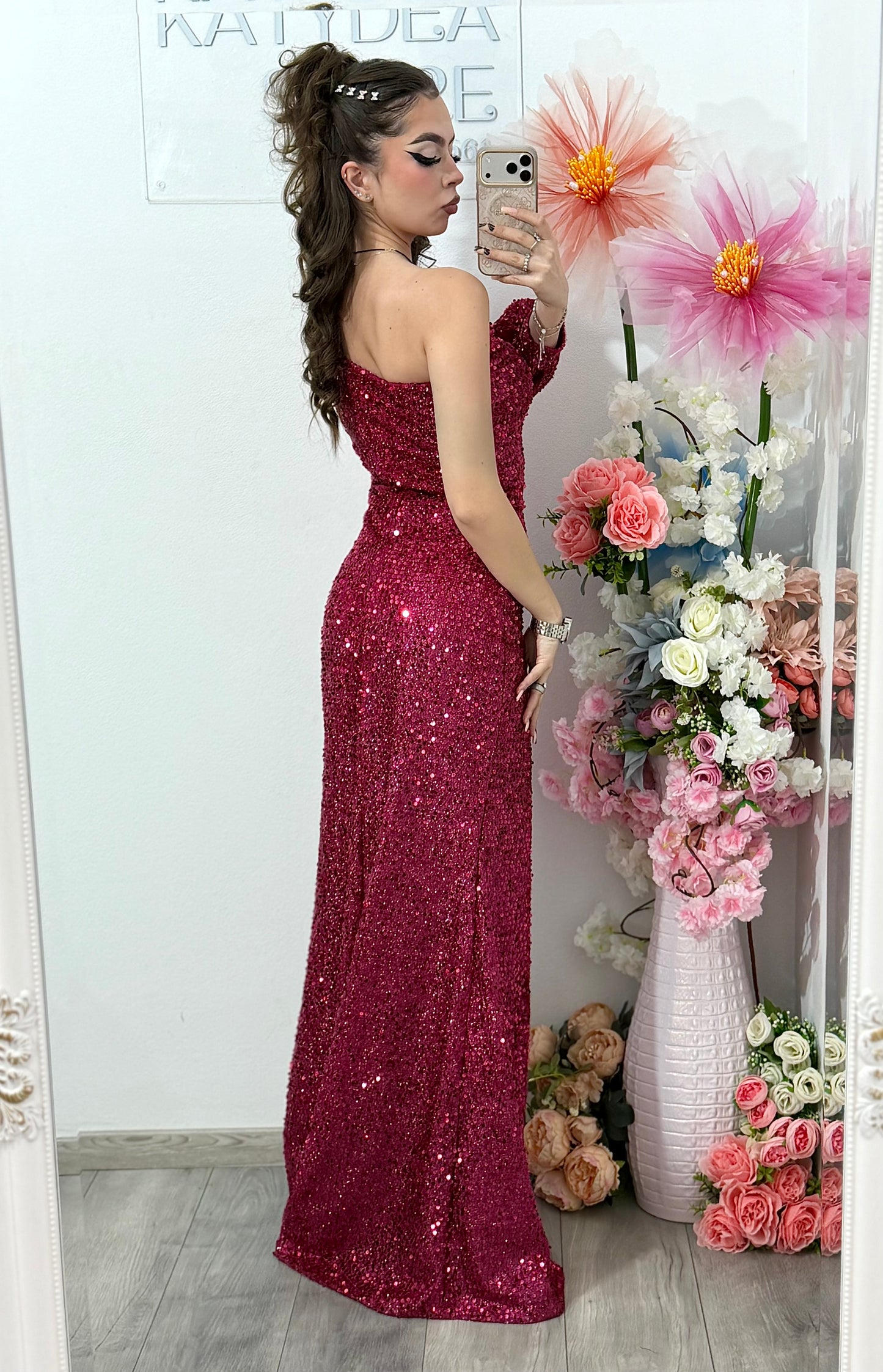 Rochie lunga fucsia cu paiete strălucitoare Cristinne