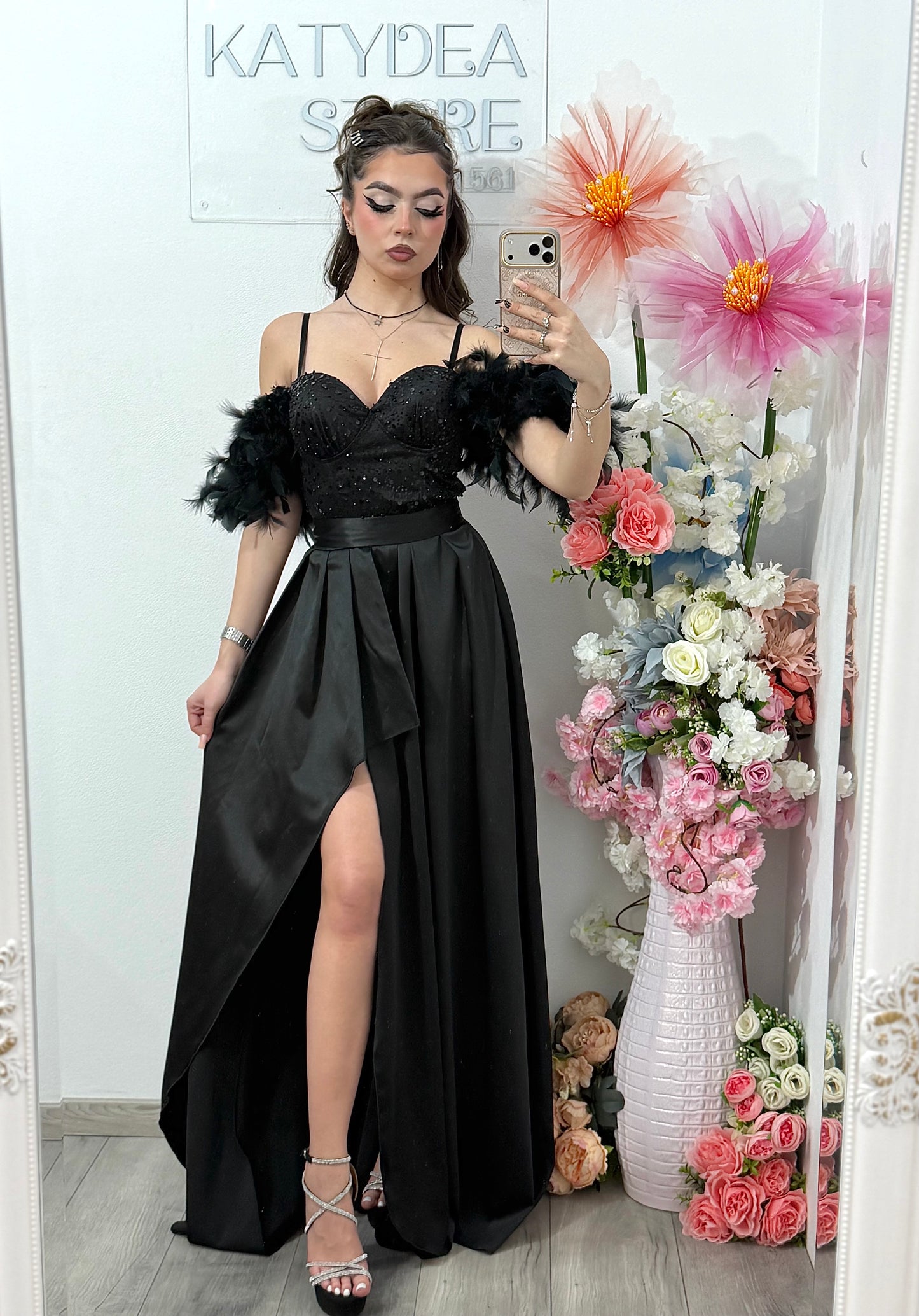 Rochie lunga neagra cu paiete Pinko