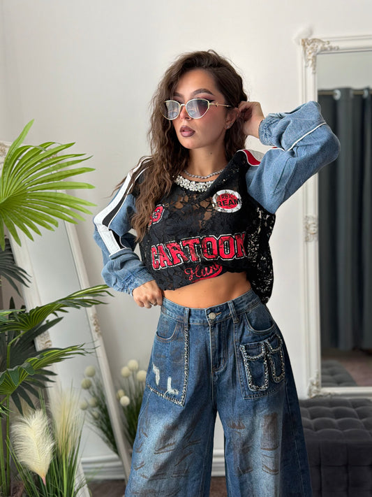 Bluză din dantelă & denim