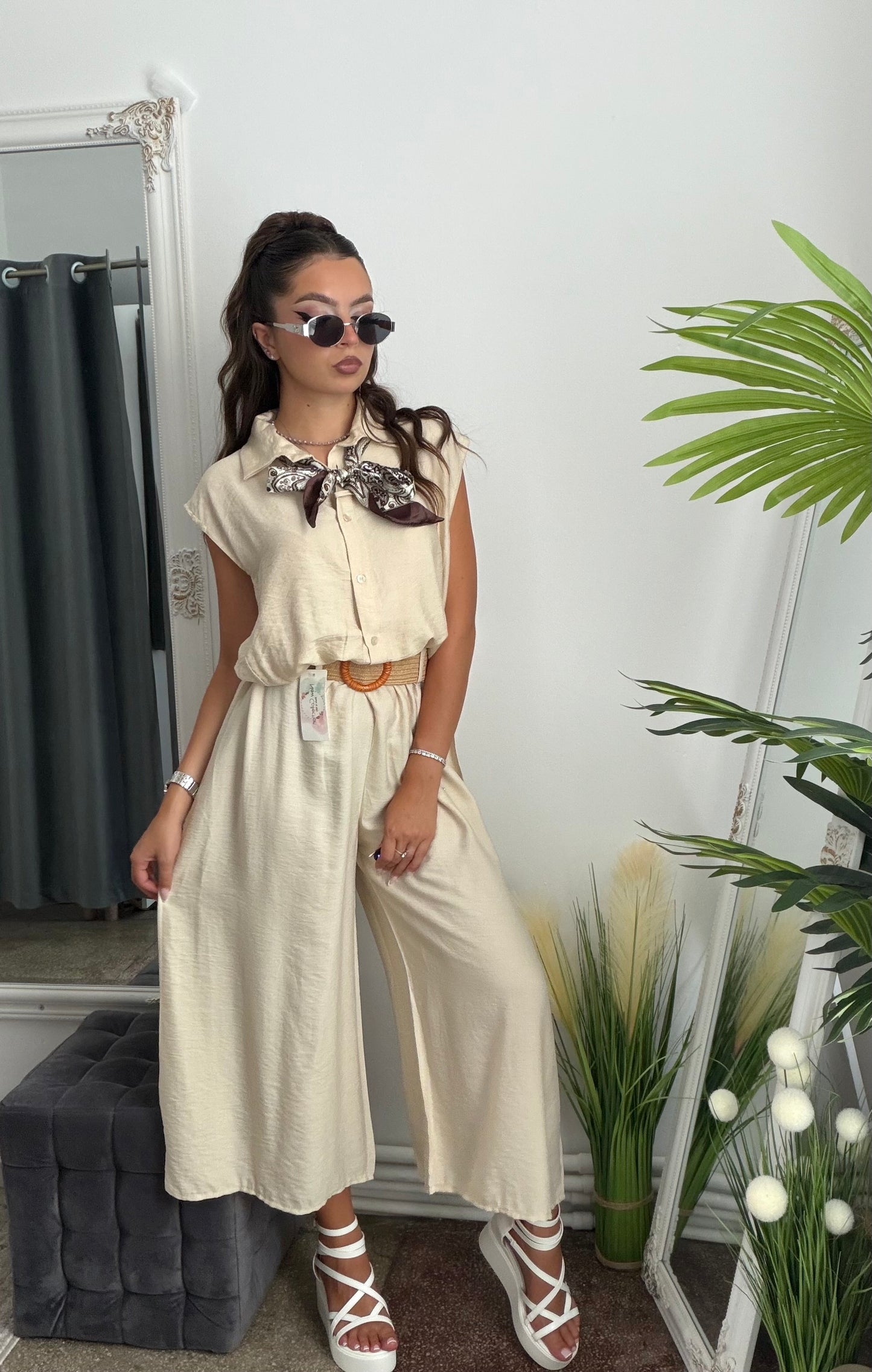 Pantaloni de vară 3/4 bej JULIA