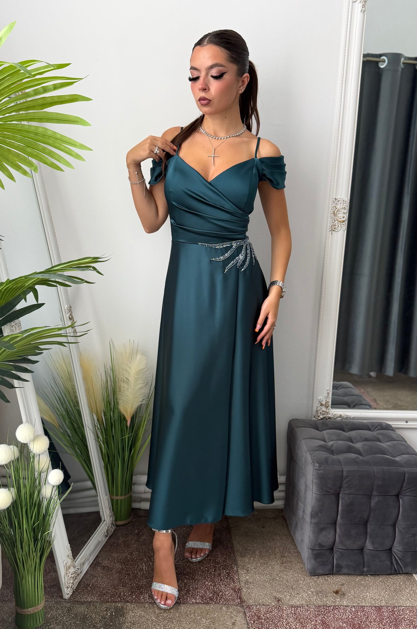 Rochie midi elegantă turcoaz KARINNA