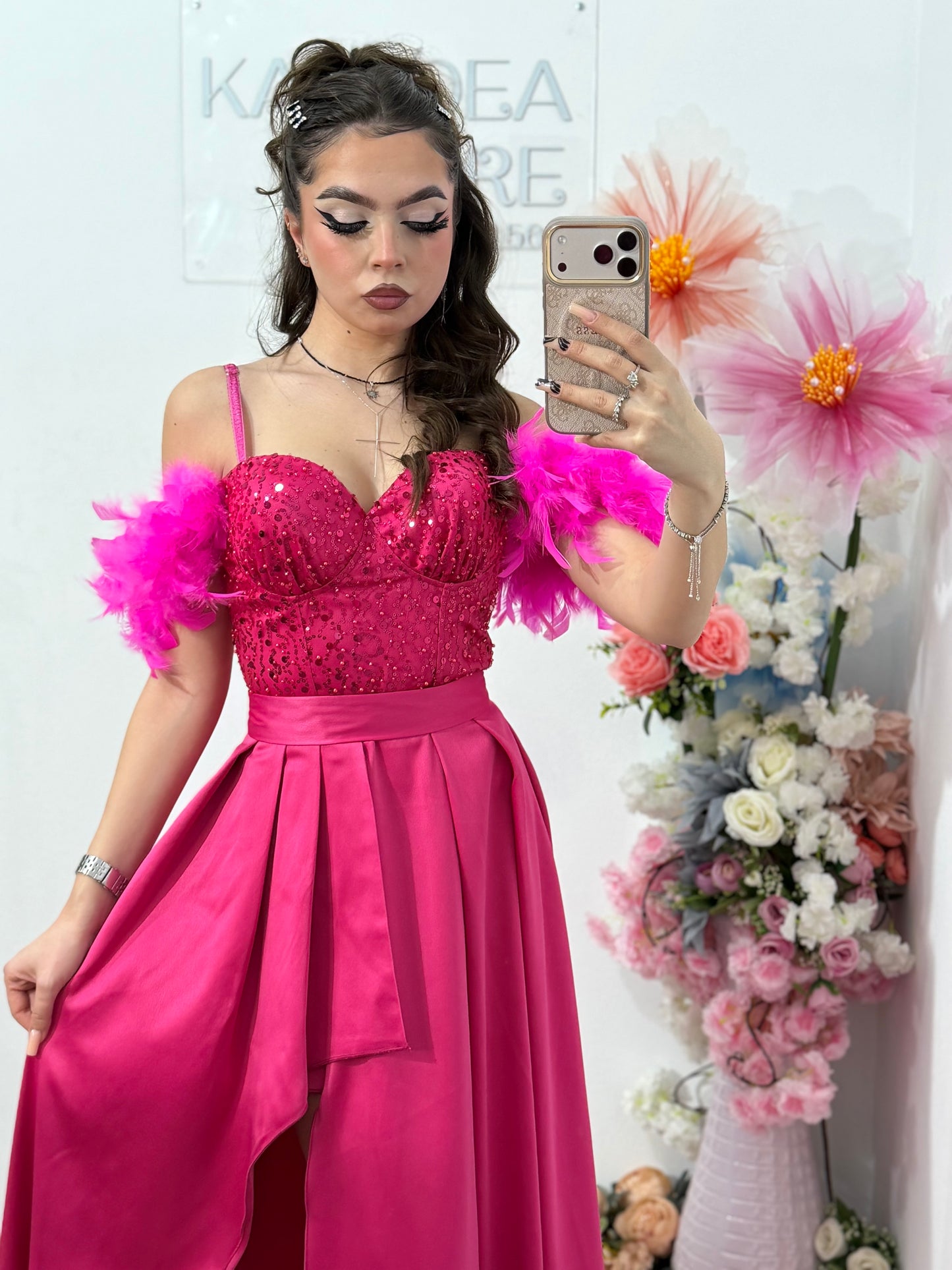 Rochie lungă cu paiete Pinko fucsia