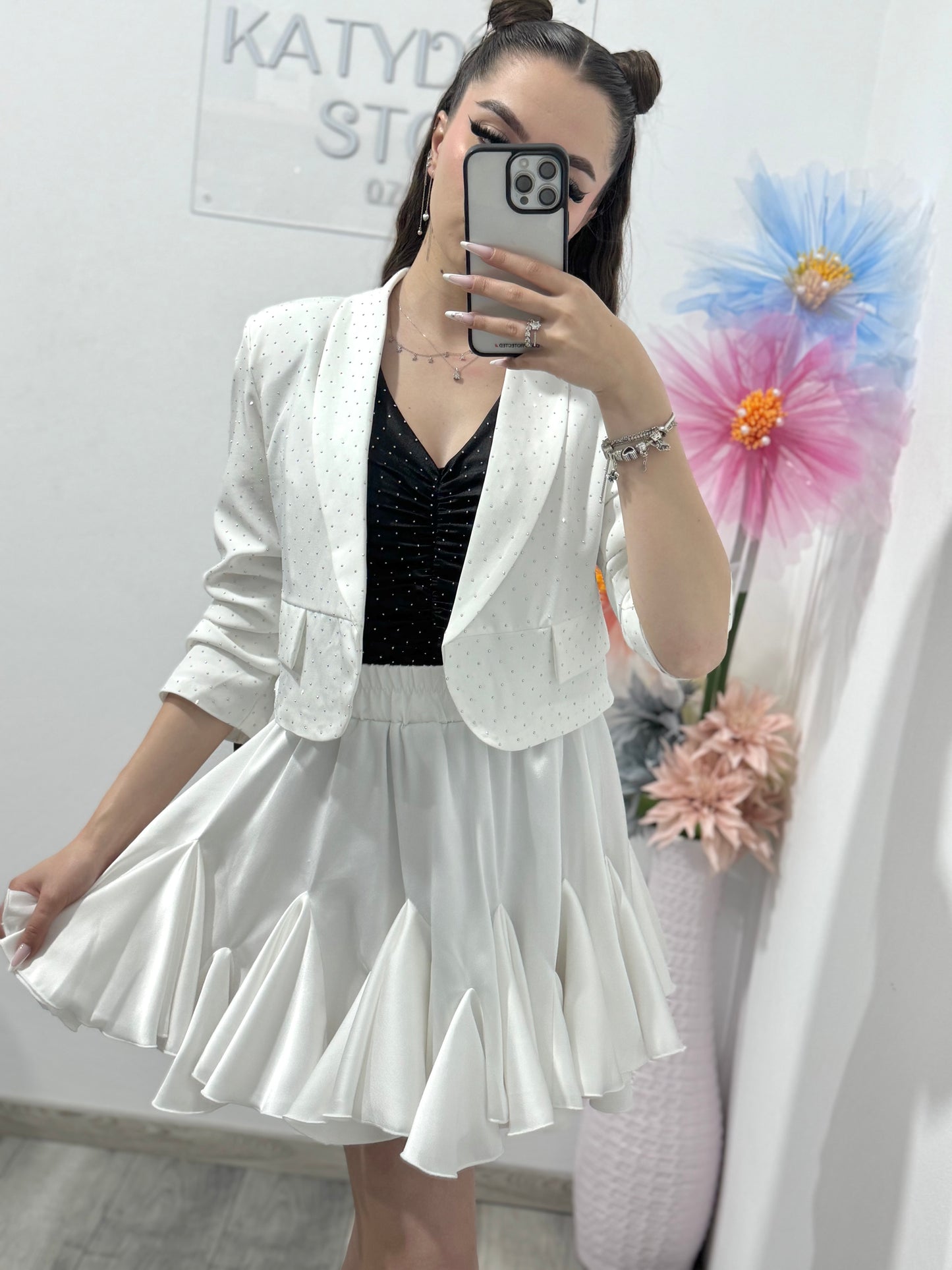 Sacou elegant cu cristale alb Karina