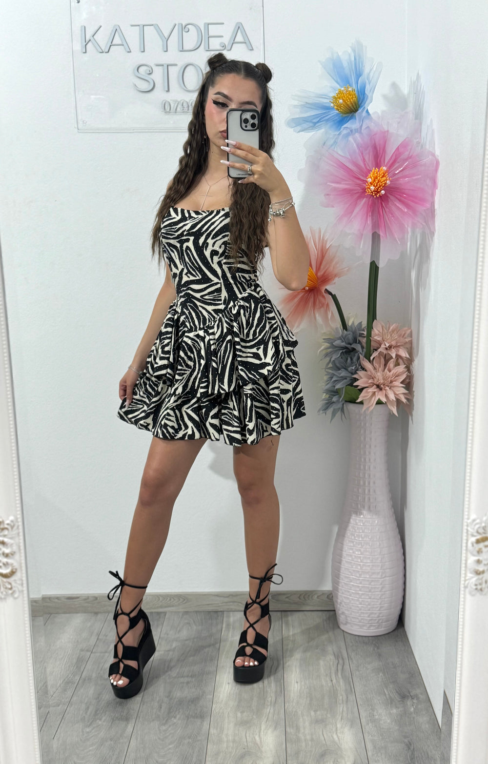 Rochie cu zebră print și cristale Abby