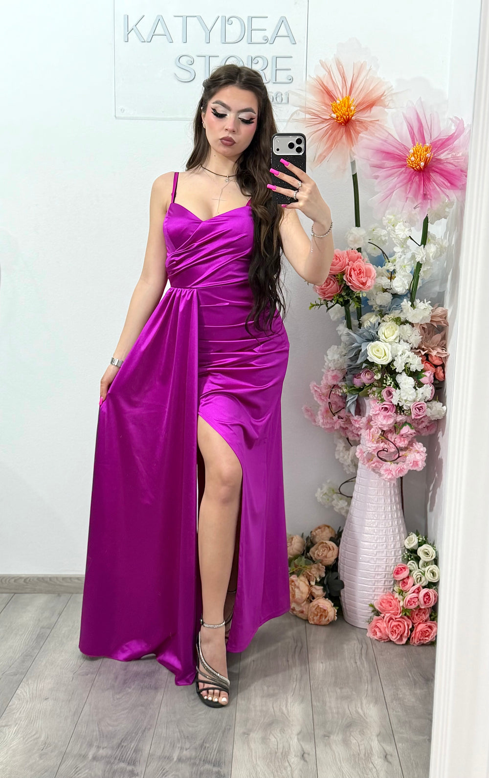 Rochie lunga eleganta fucsia Monique