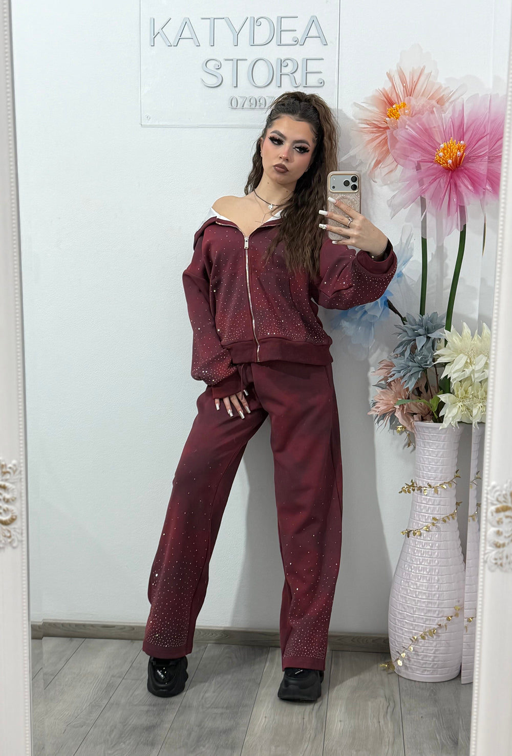 Compleu cu cristale ștanțate burgundy MARA