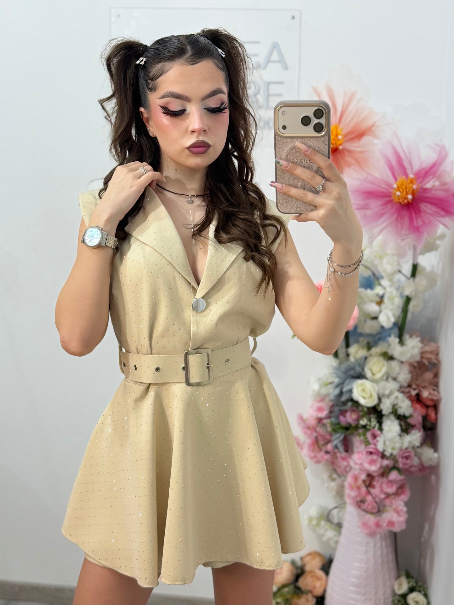Salopetă elegantă cu cristale crem Elissa