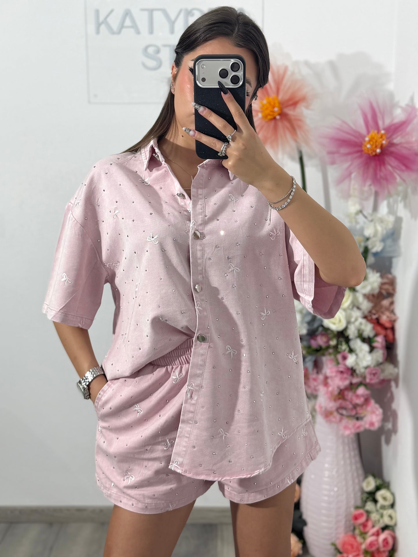 Compleu din denim roz Claudia