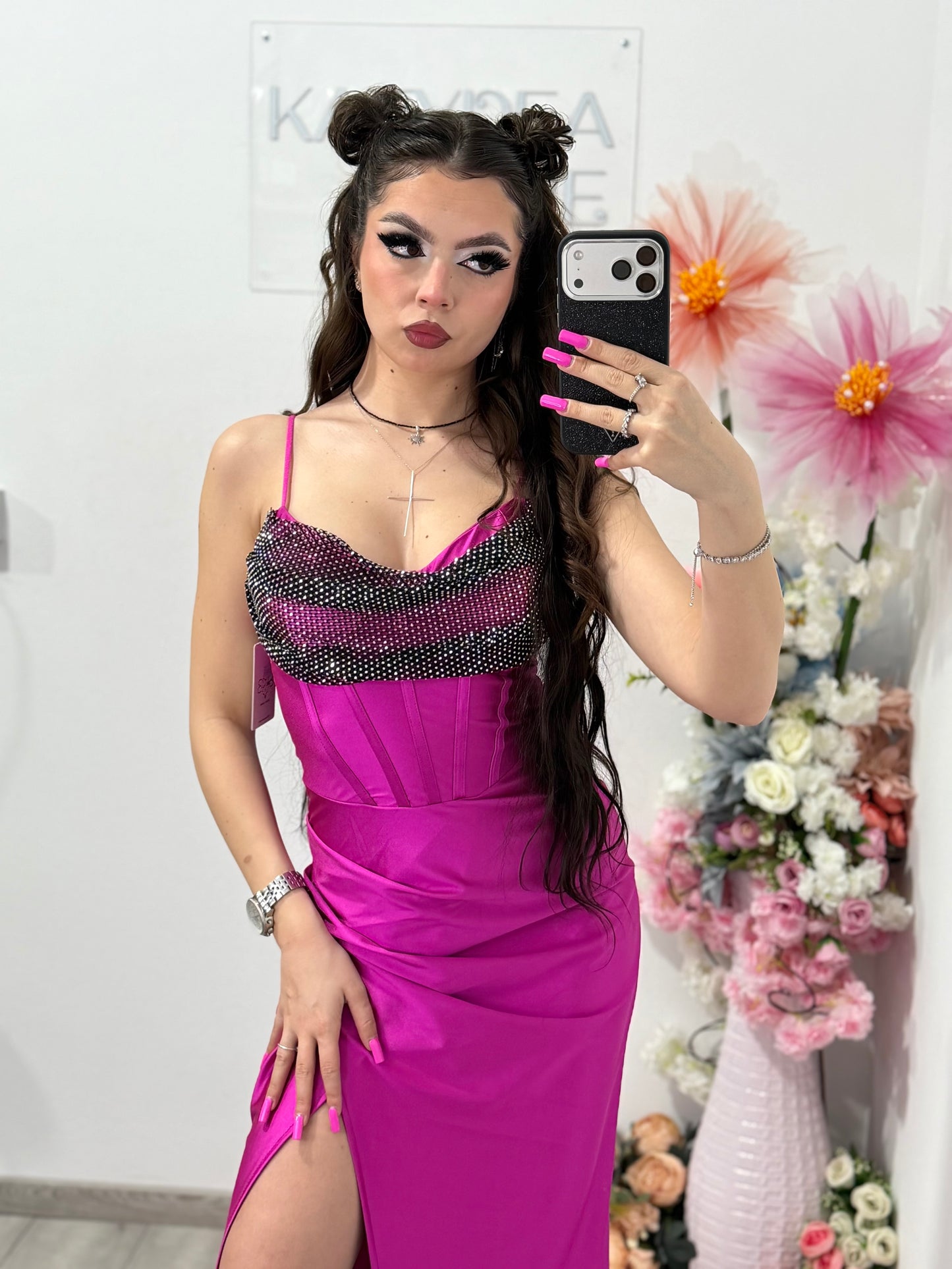 Rochie elegantă cu cristale fucsia Katherine