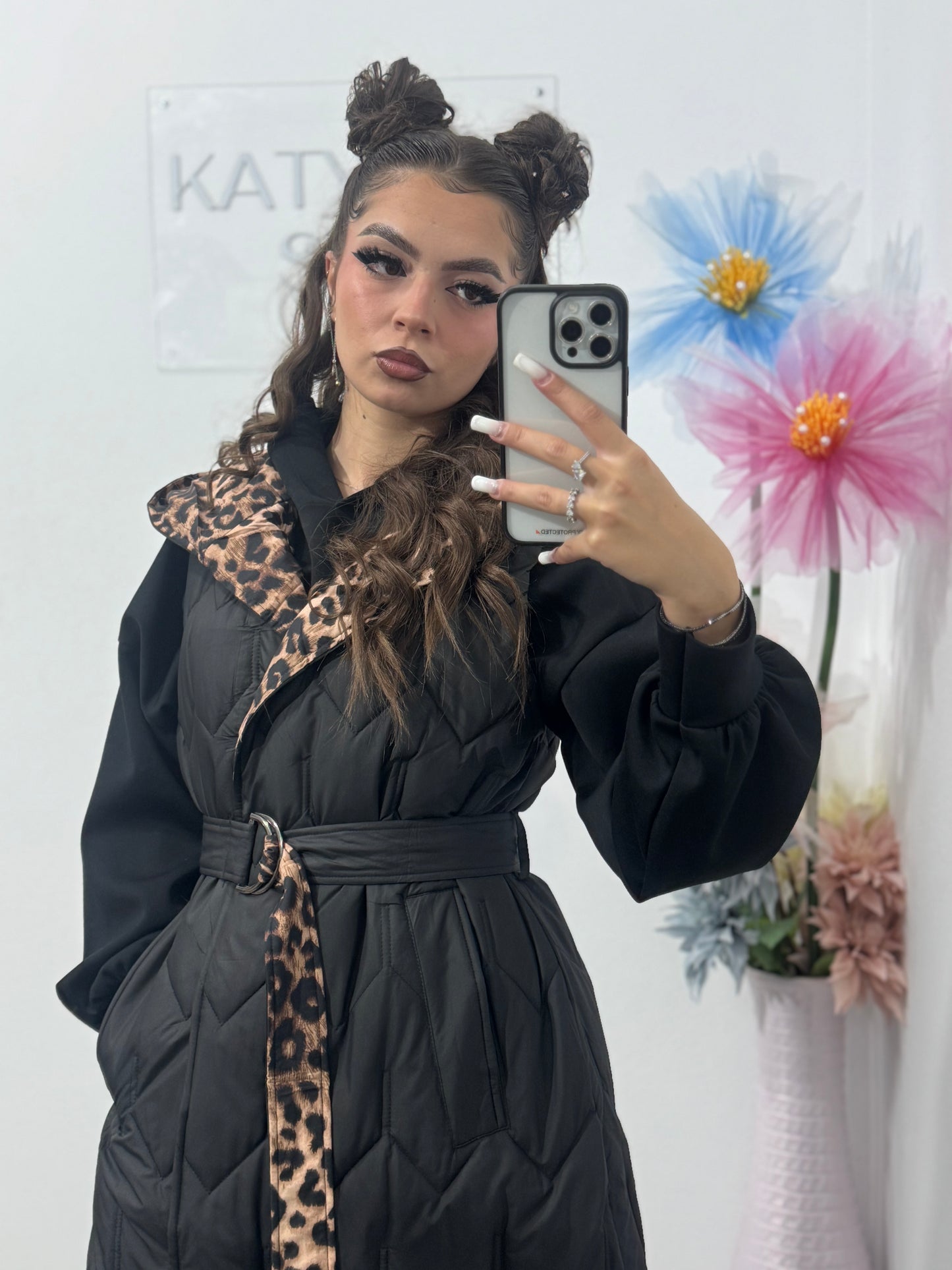 Vestă lungă neagră cu Animalprint Karla