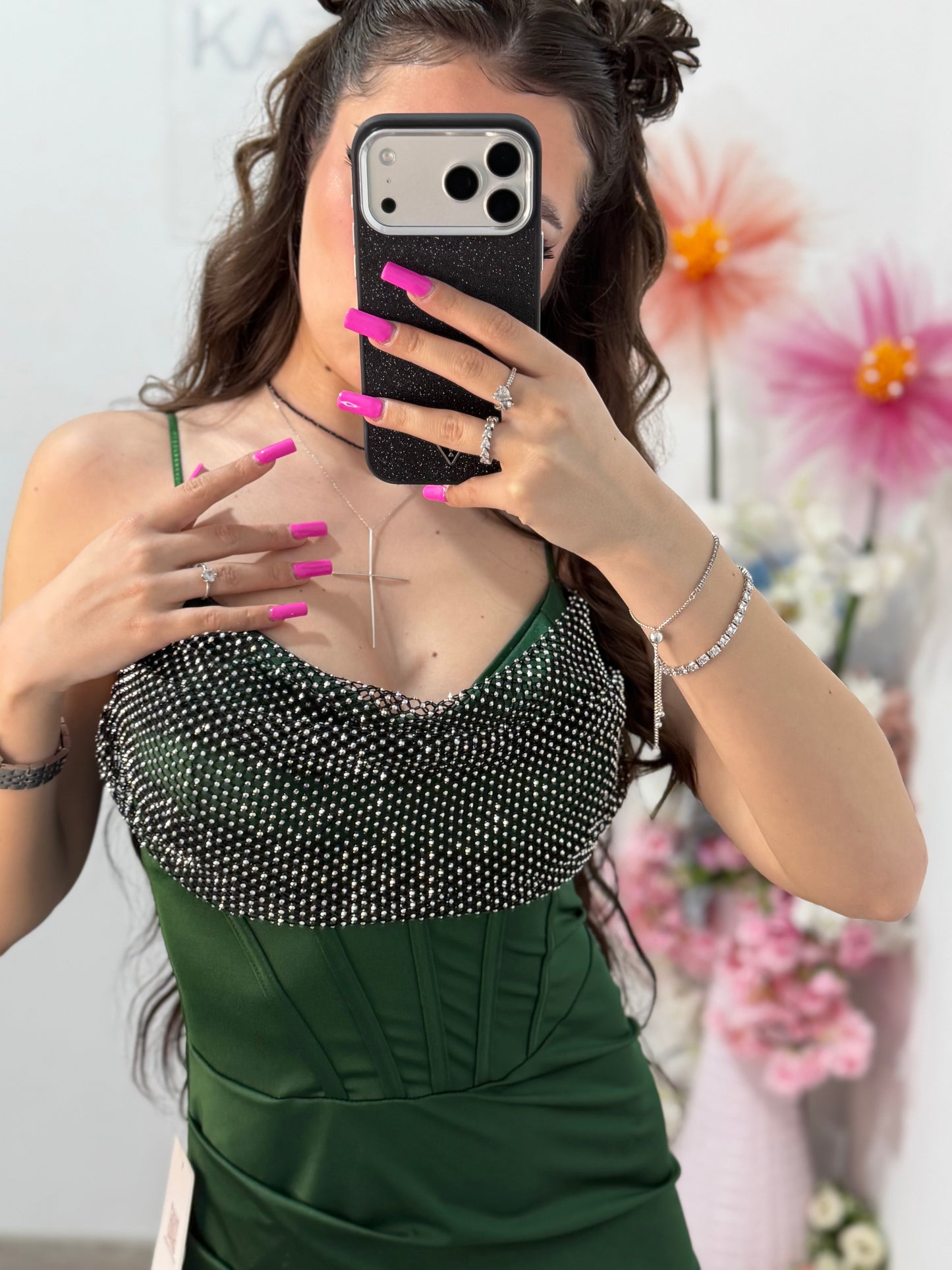 Rochie elegantă cu cristale verde  Katherine