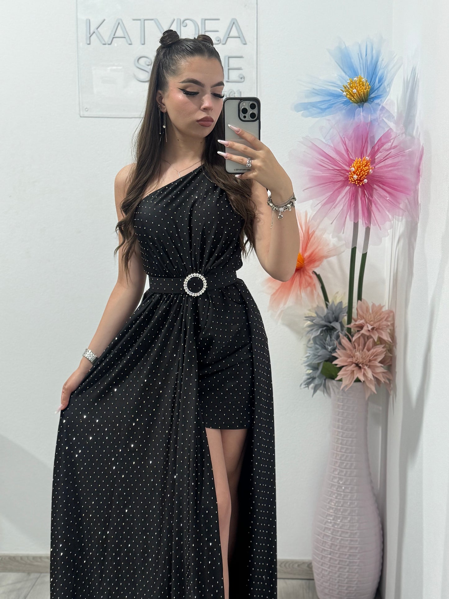 Rochie elegantă cu cristale neagră Cleopatra