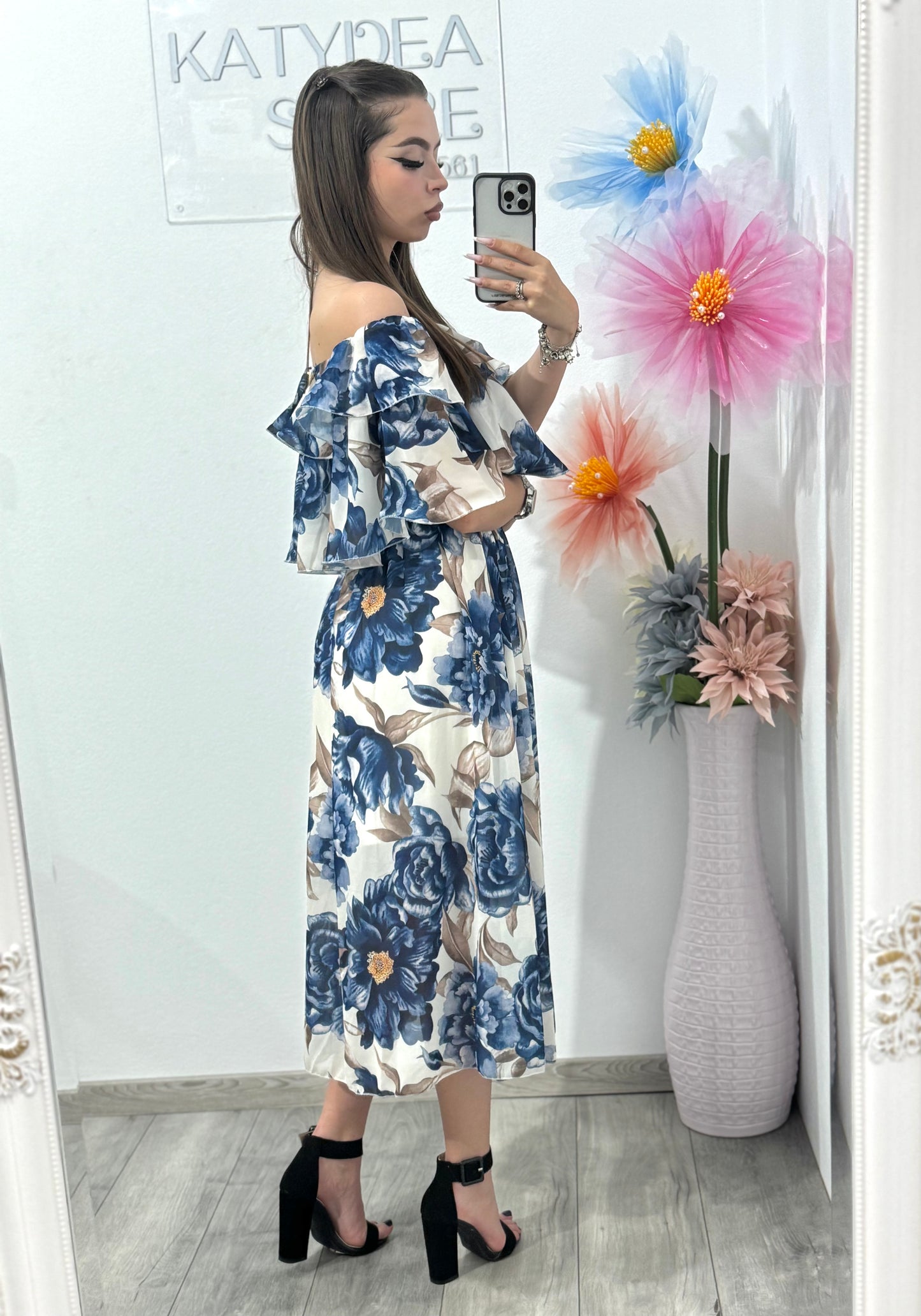 Rochie cu imprimeu floral bleumarin