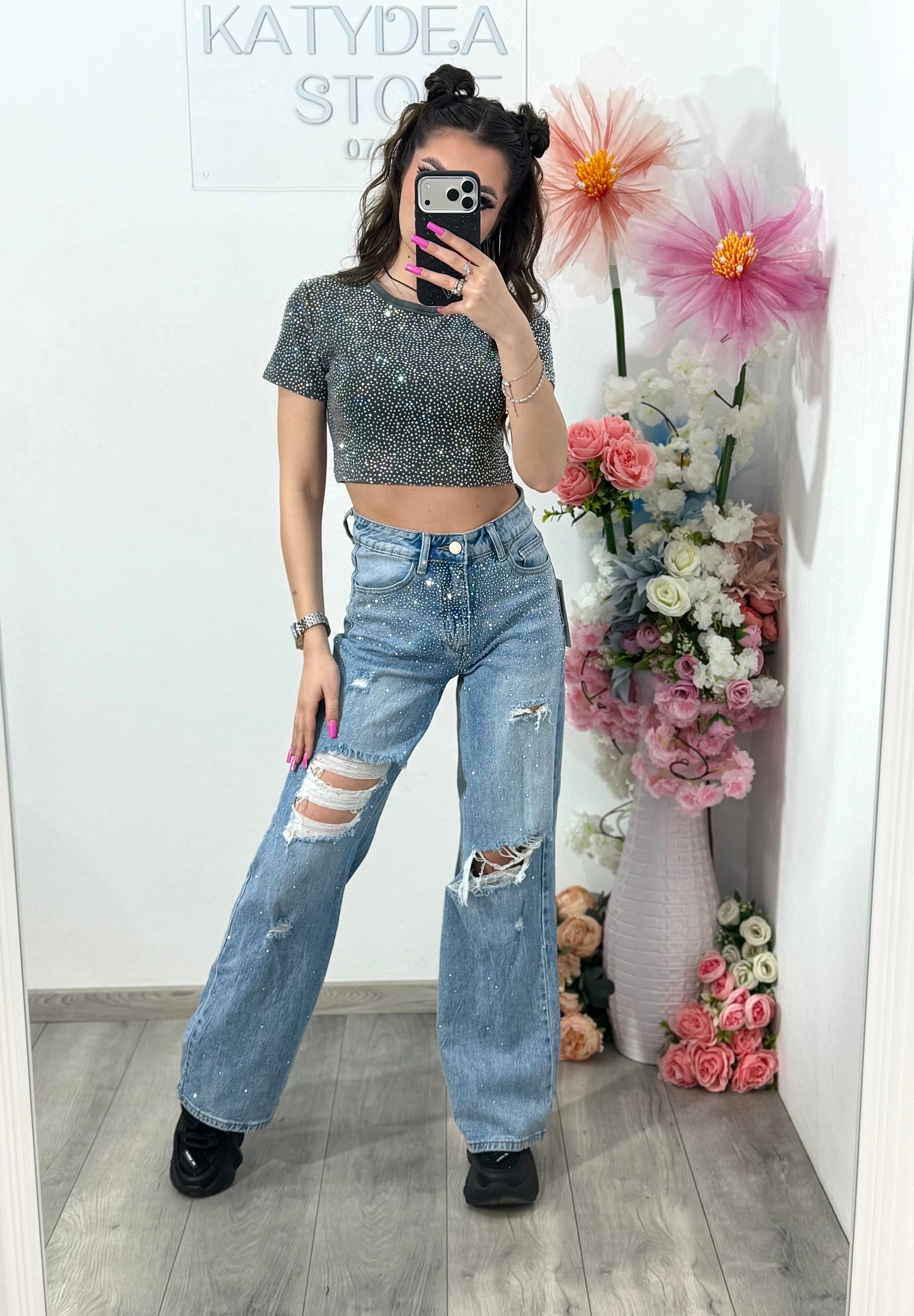 Jeans WideLeg cu cristale DELYA