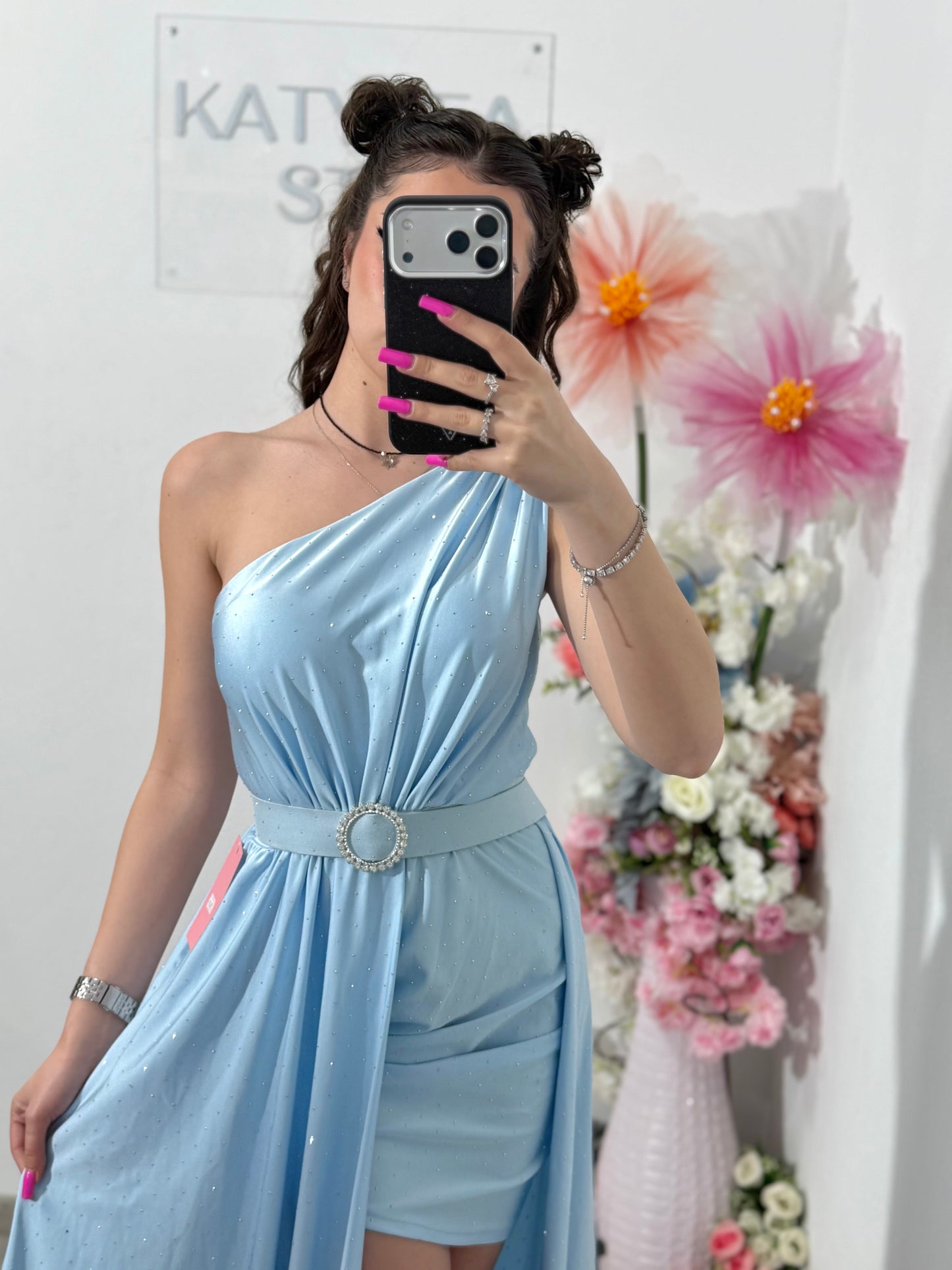 Rochie elegantă cu cristale albastru deschis Cleopatra