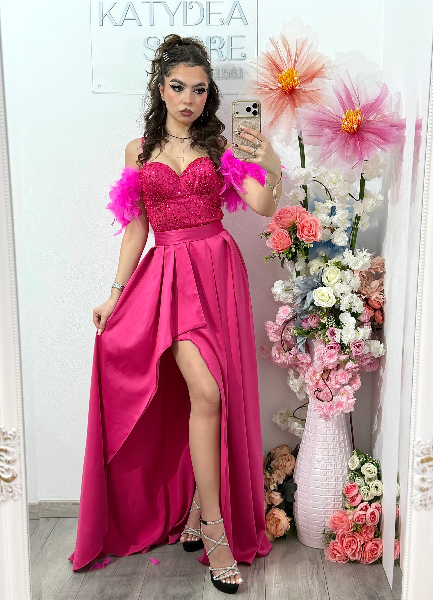 Rochie lungă cu paiete Pinko fucsia