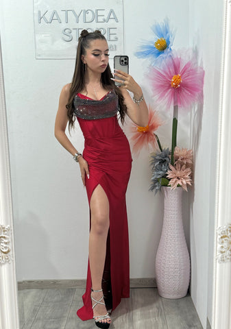 Rochie elegantă cu cristale rosie Katherine