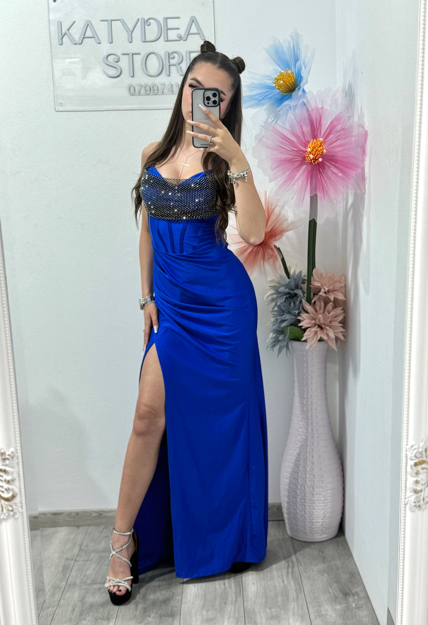 Rochie elegantă cu cristale albastru electric Katherine