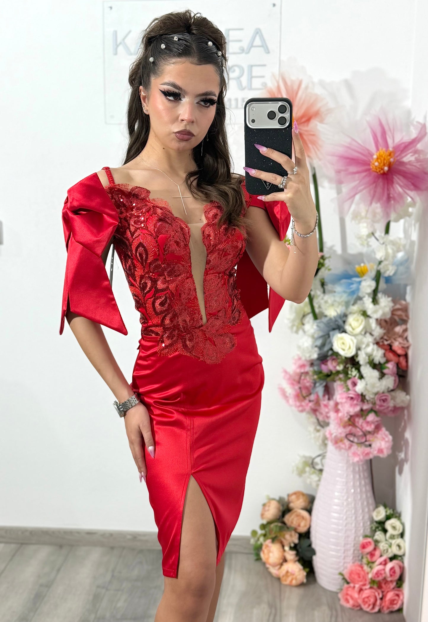Rochie din tafta roșie PRINCESS