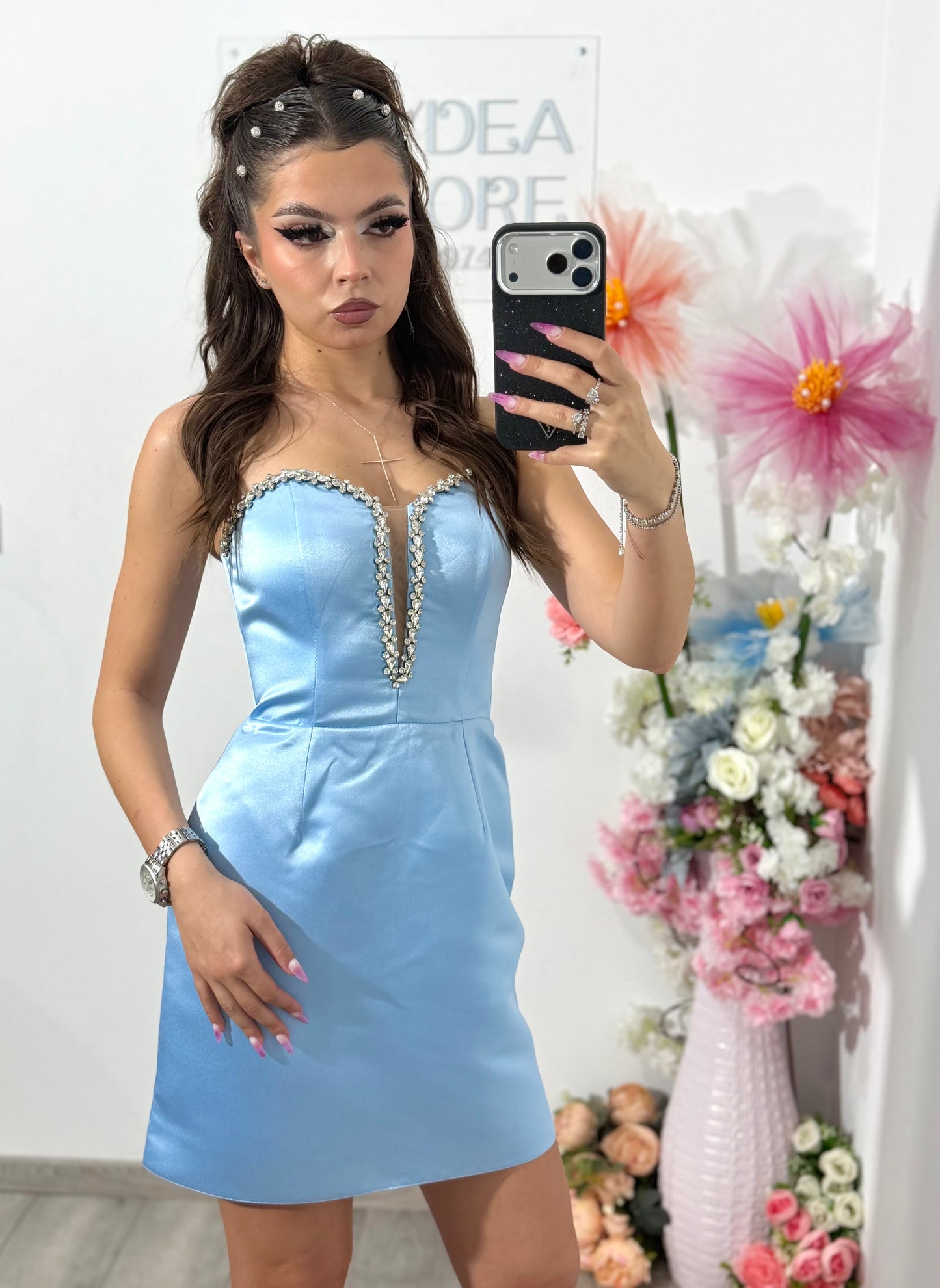 Rochie bleu din tafta Camille