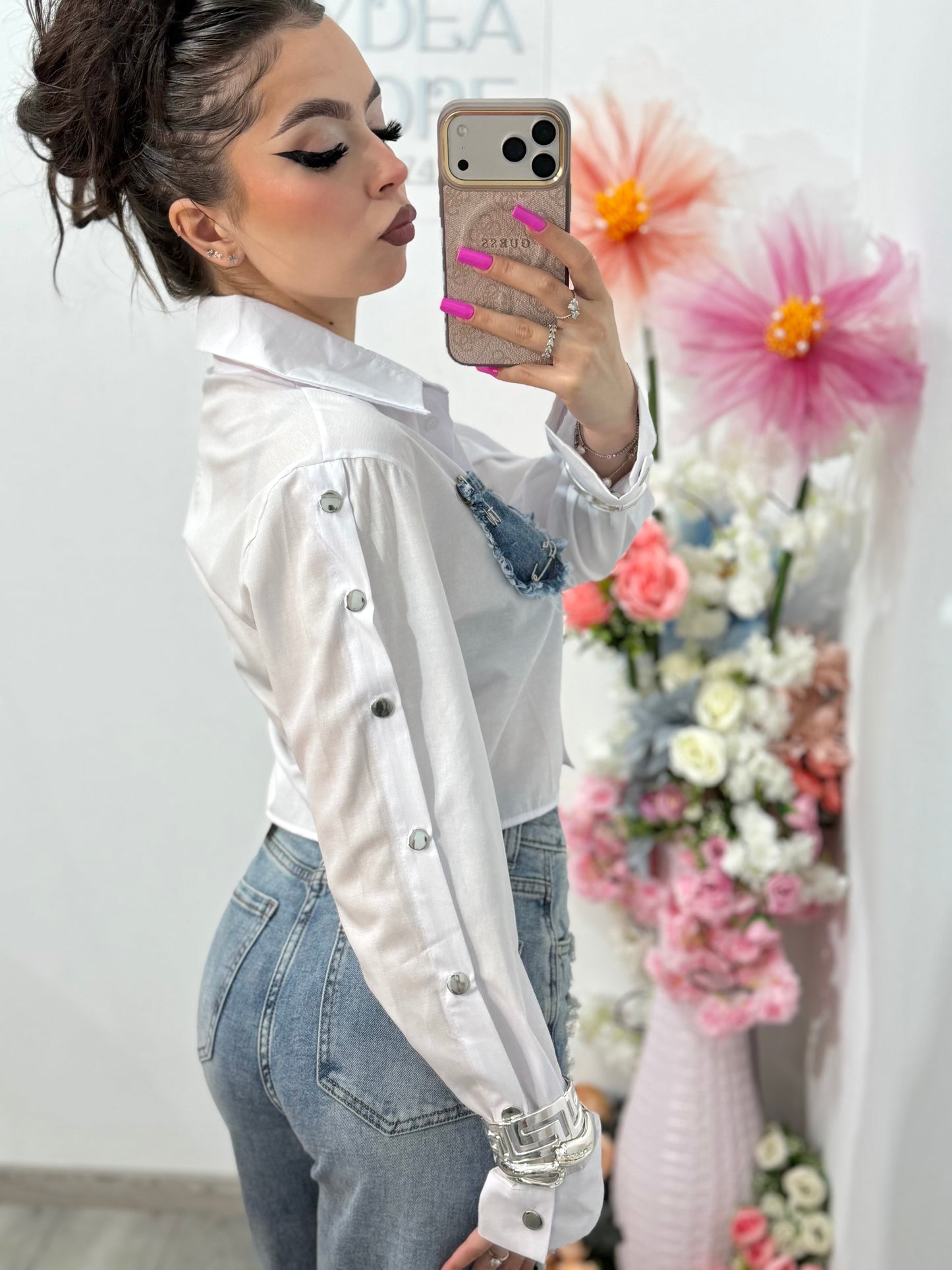 Cămașă crop cu denim și accesorii LORENA
