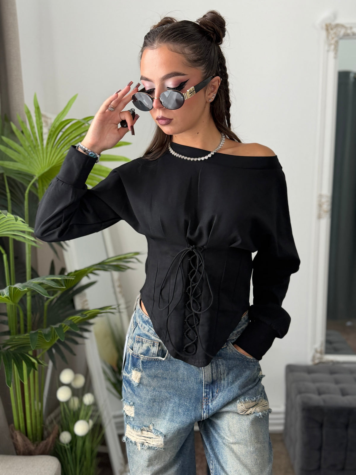 Bluză tip corset neagra JOLIE