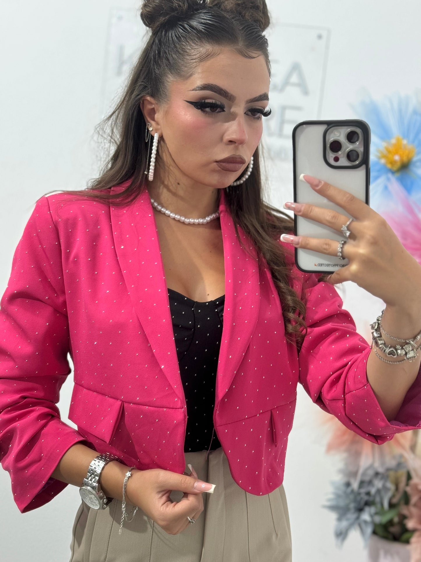 Sacou elegant cu cristale fucsia Karina
