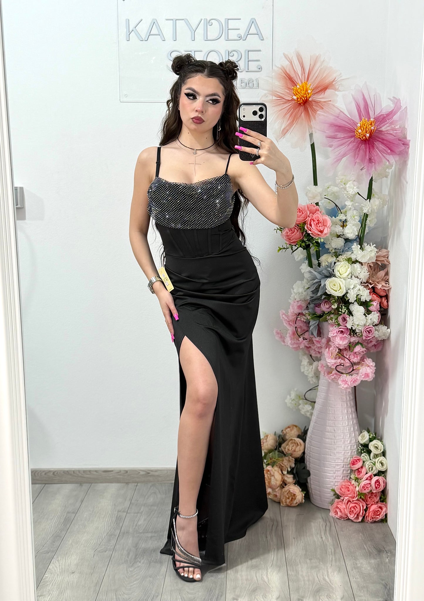 Rochie elegantă cu cristale neagră Katherine