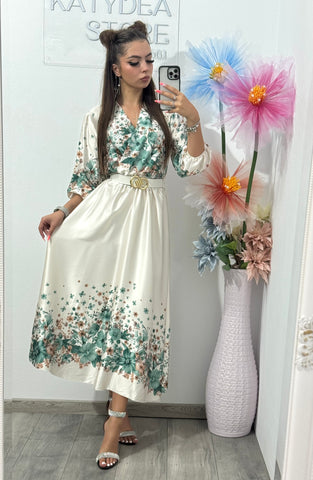 Rochie midi din satin cu imprimeu Flower