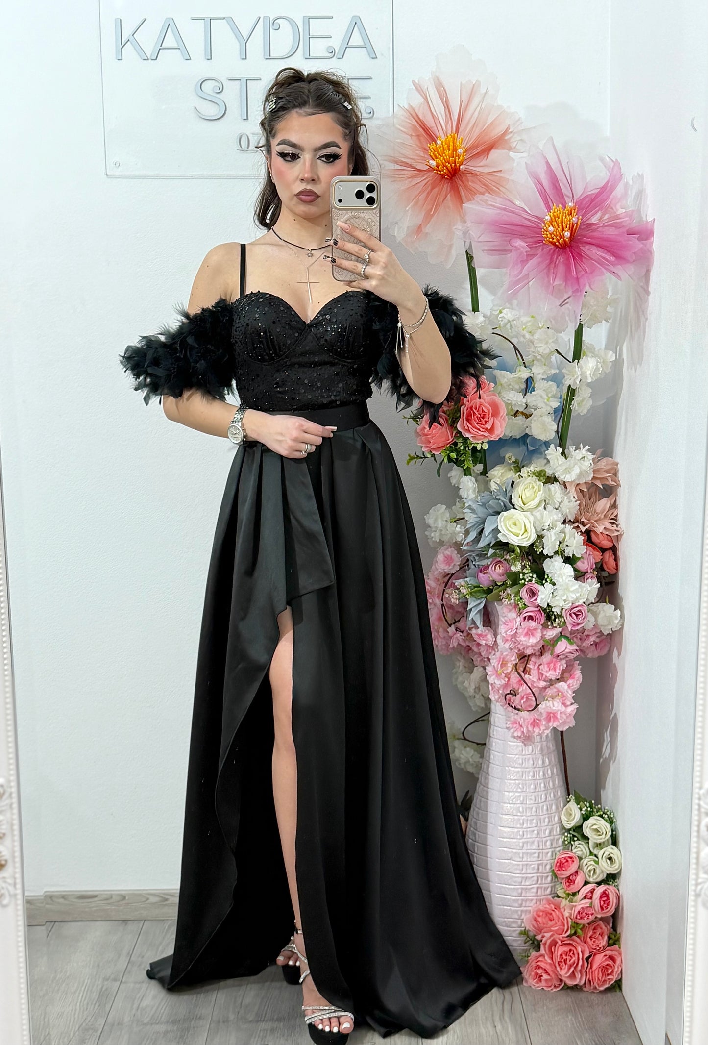Rochie lunga neagra cu paiete Pinko