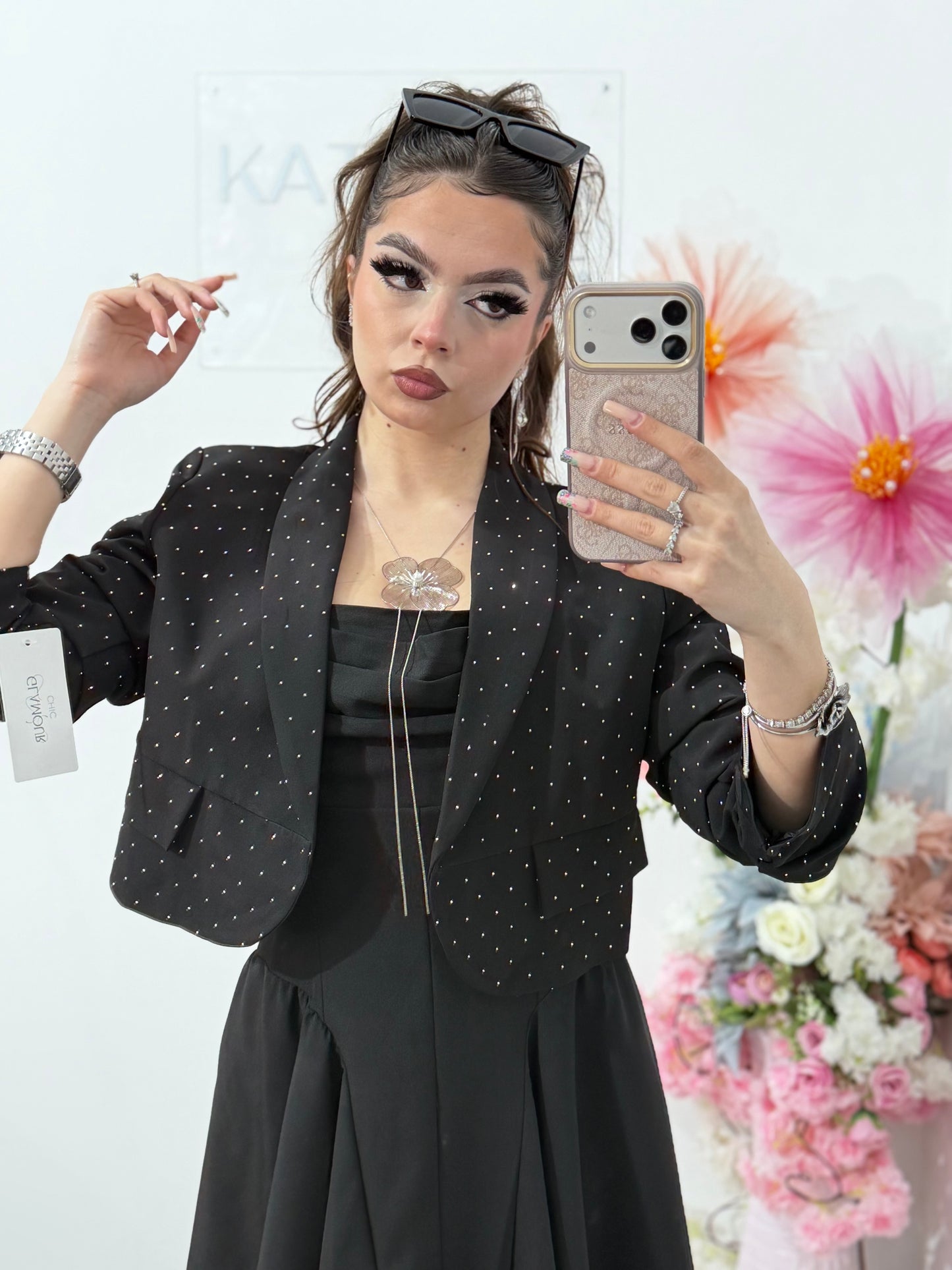 Sacou elegant cu cristale negru Karina
