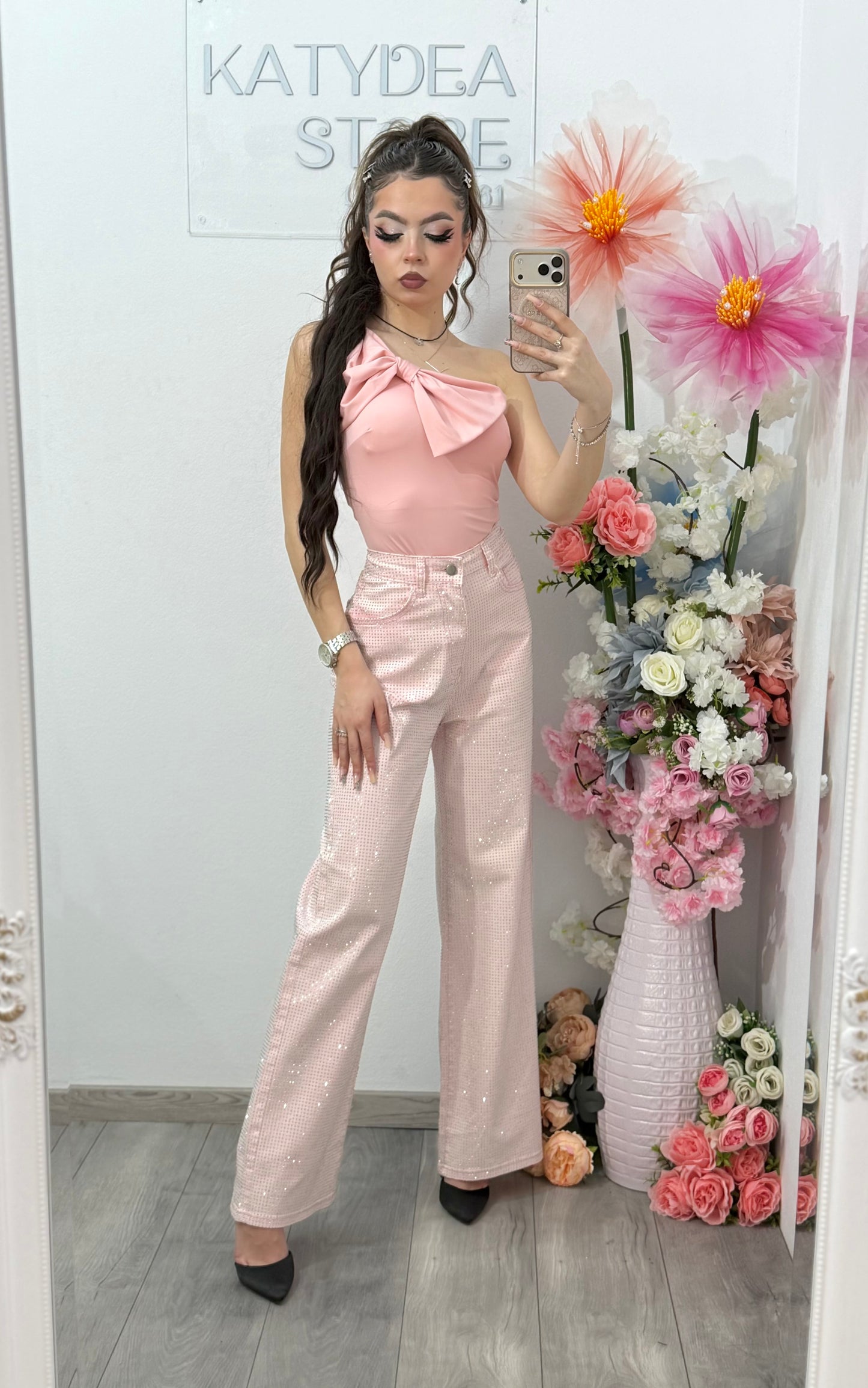Blugi dama wideleg roz full piatra Weil