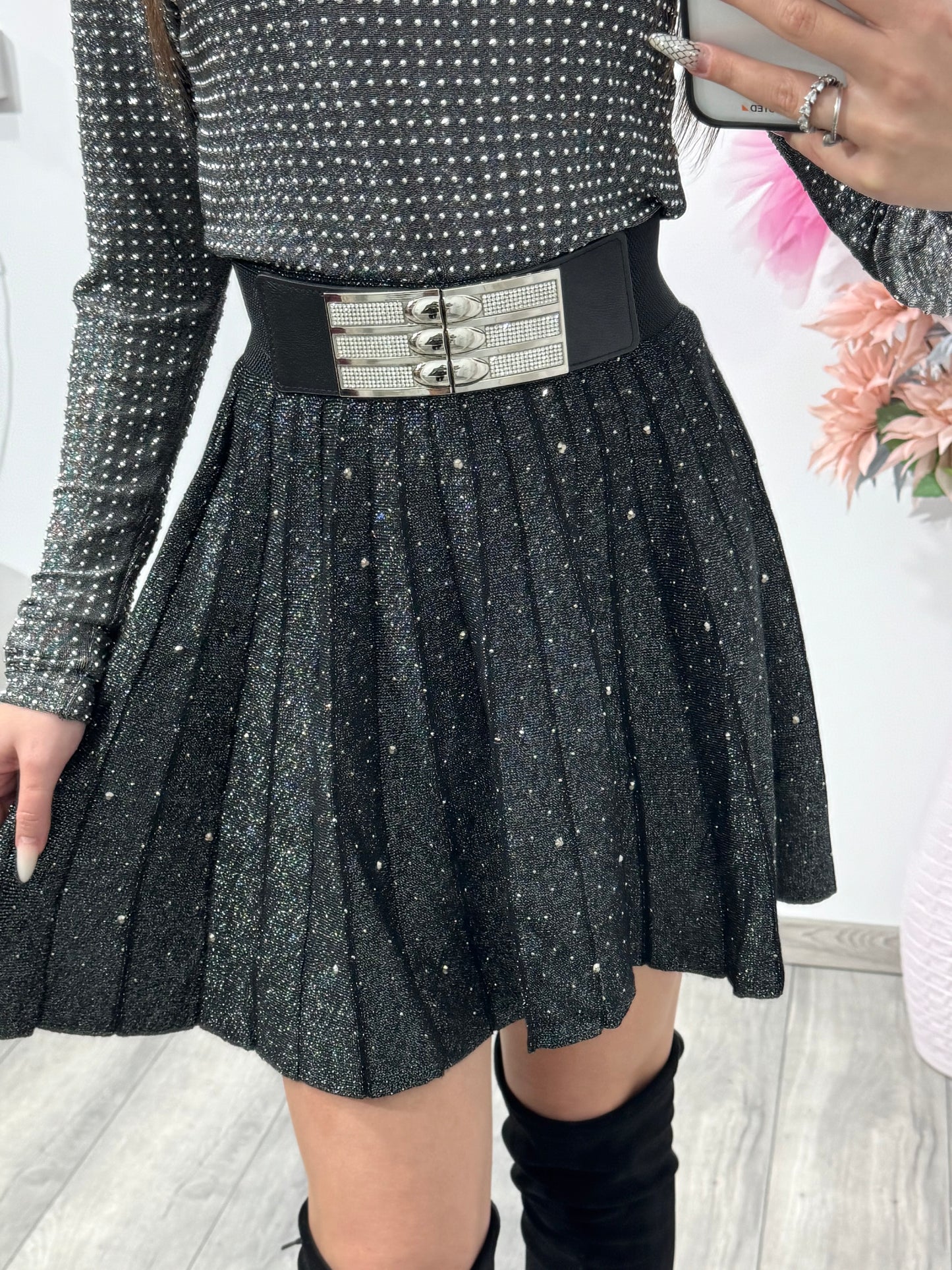 Fustă plisată din tricot cu cristale ANA