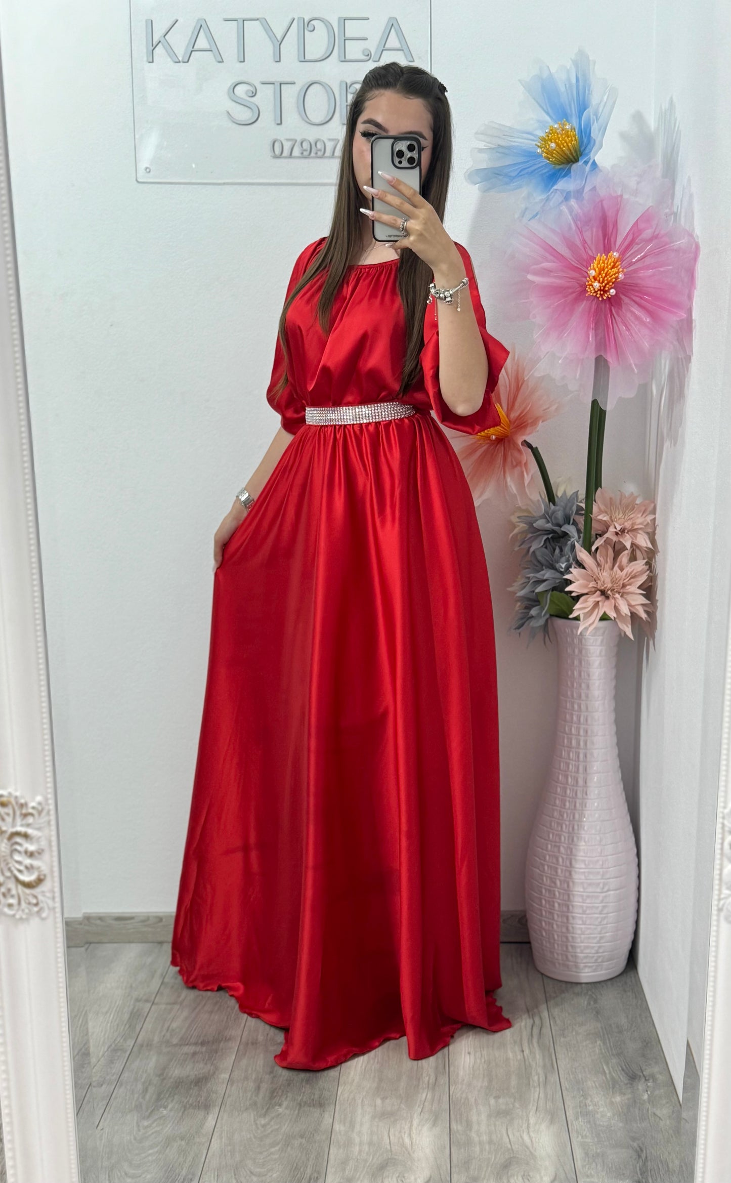 Rochie din satin roșie Anna