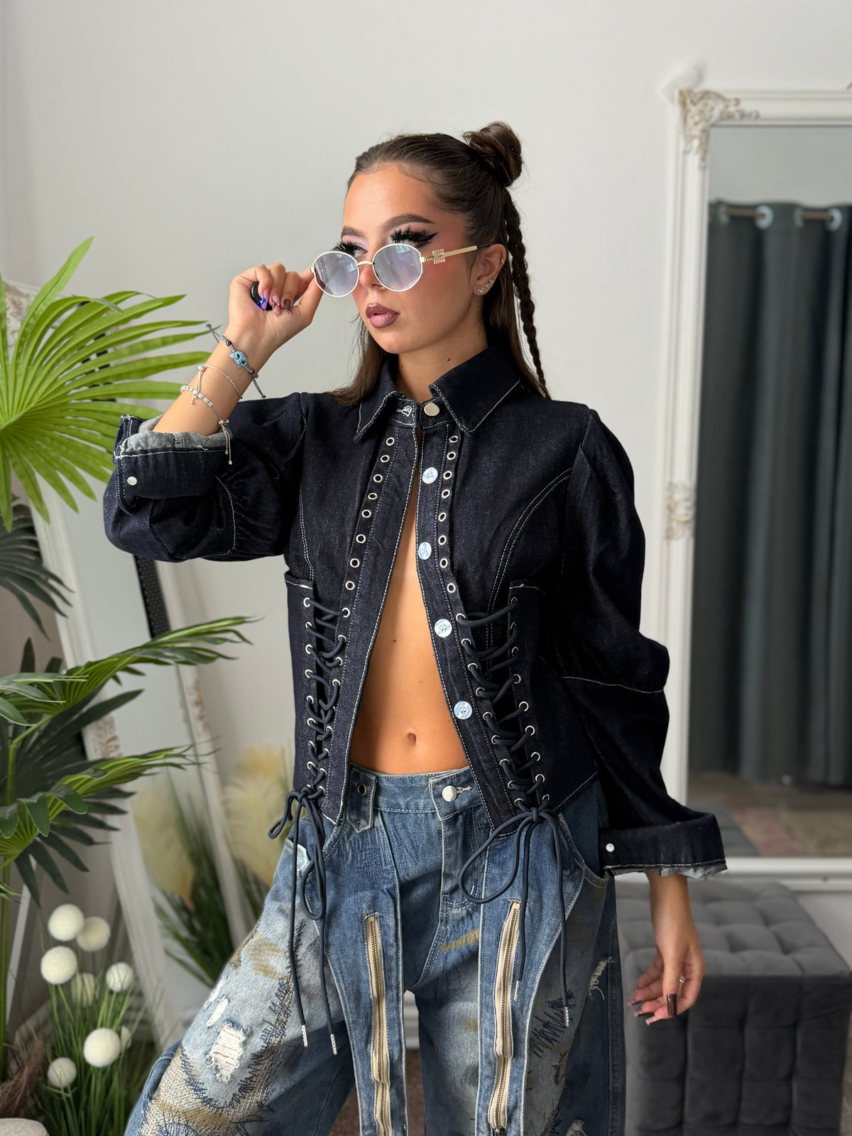 Jacheta tip corset bleumarin BELLA