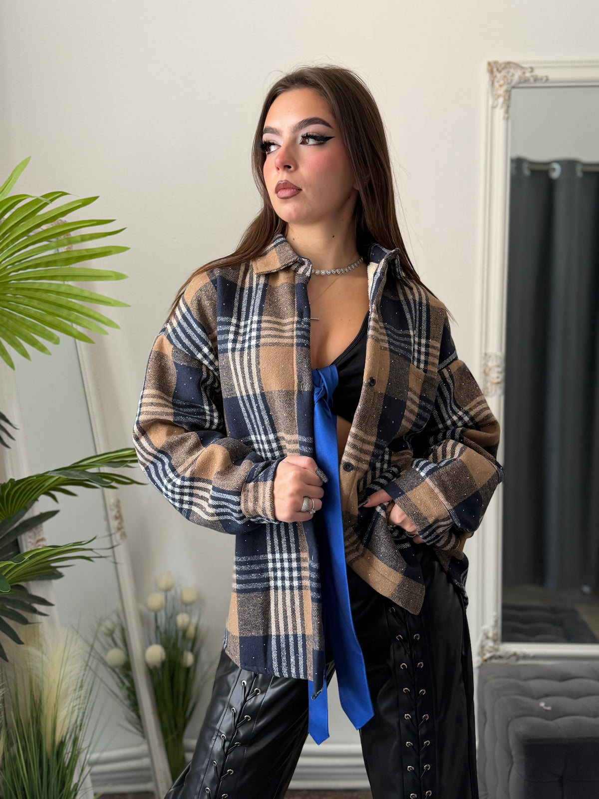 Cămașă îmblănită cu cristale bleumarin MONNA