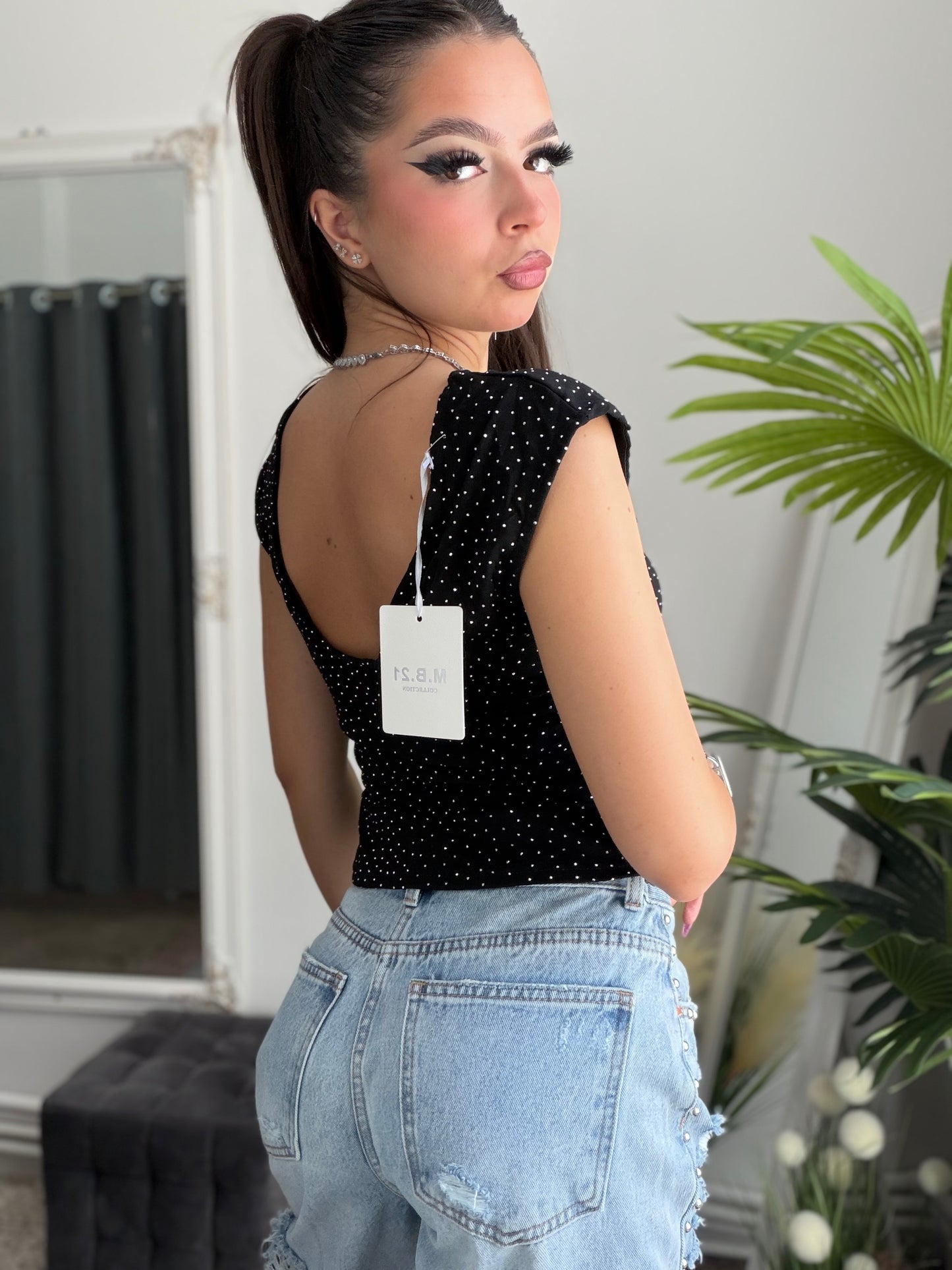 Tricou full cristale negru RAMONA