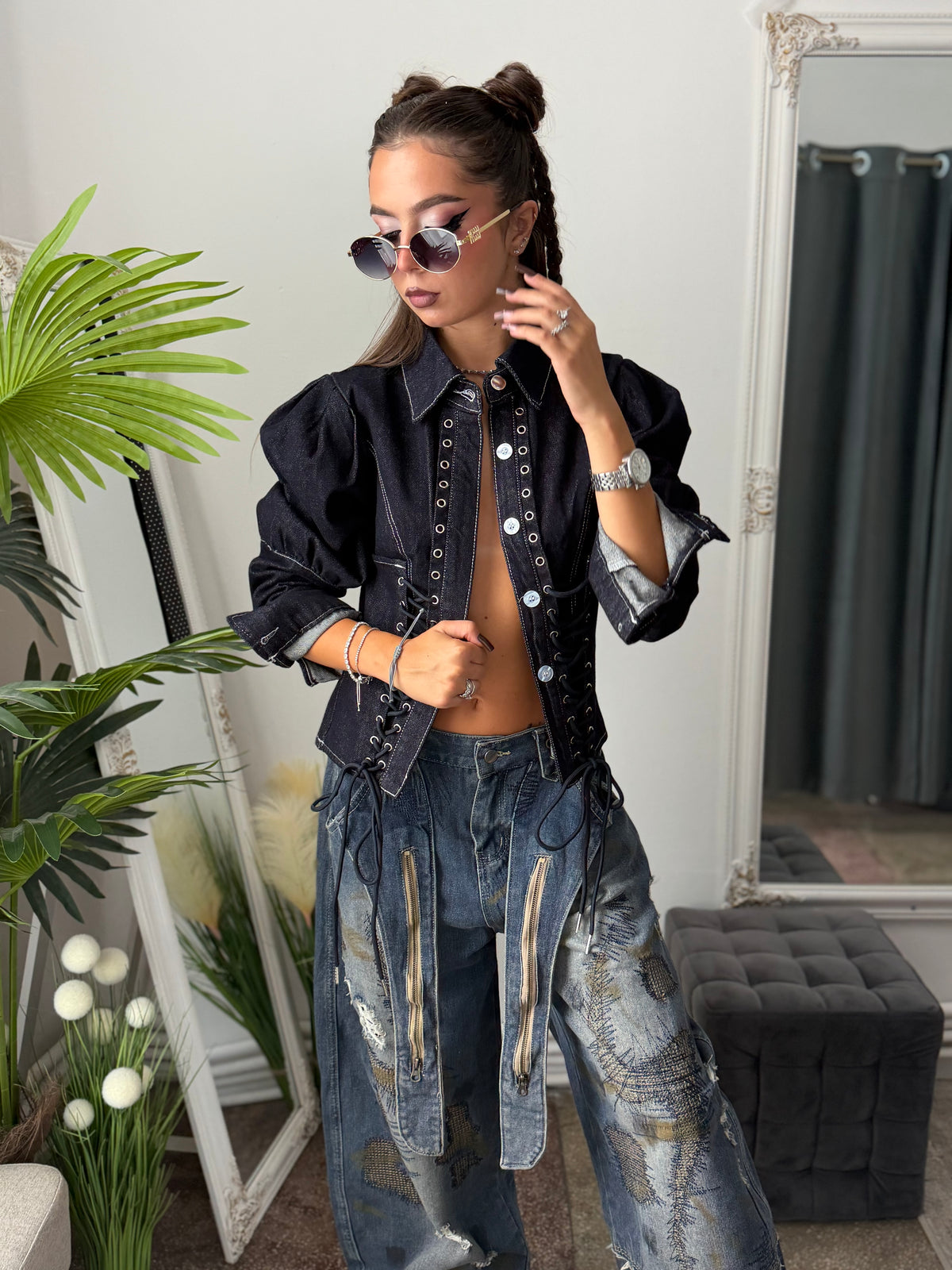 Jacheta tip corset bleumarin BELLA