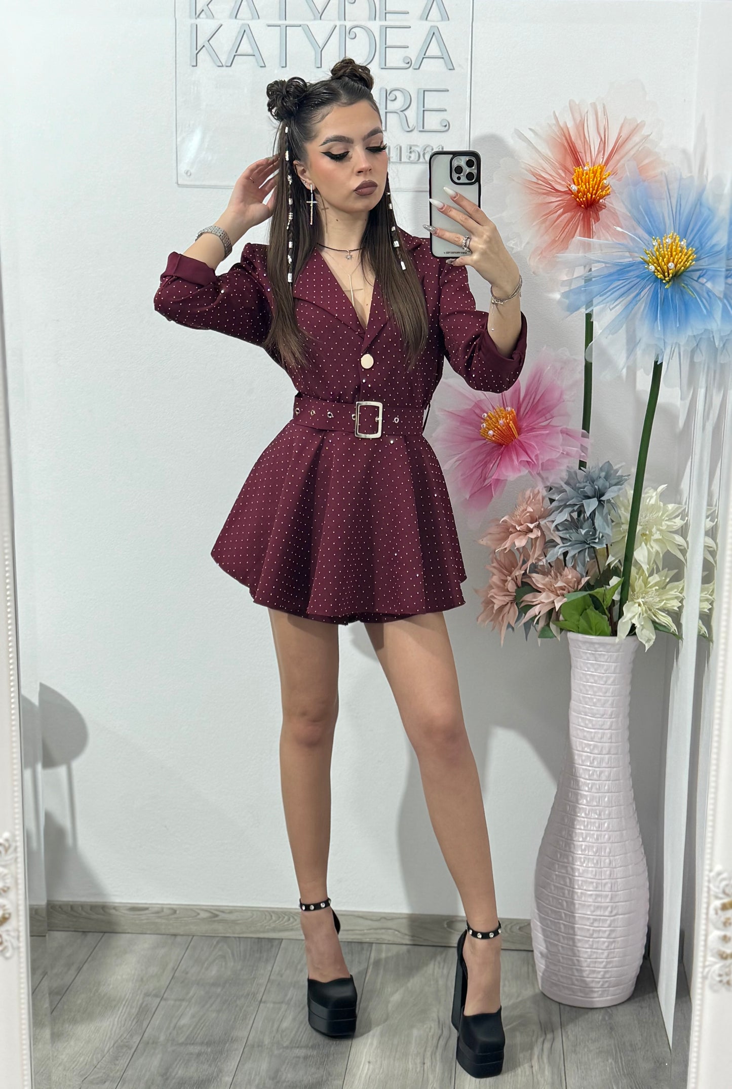 Salopetă full piatră grena Melania