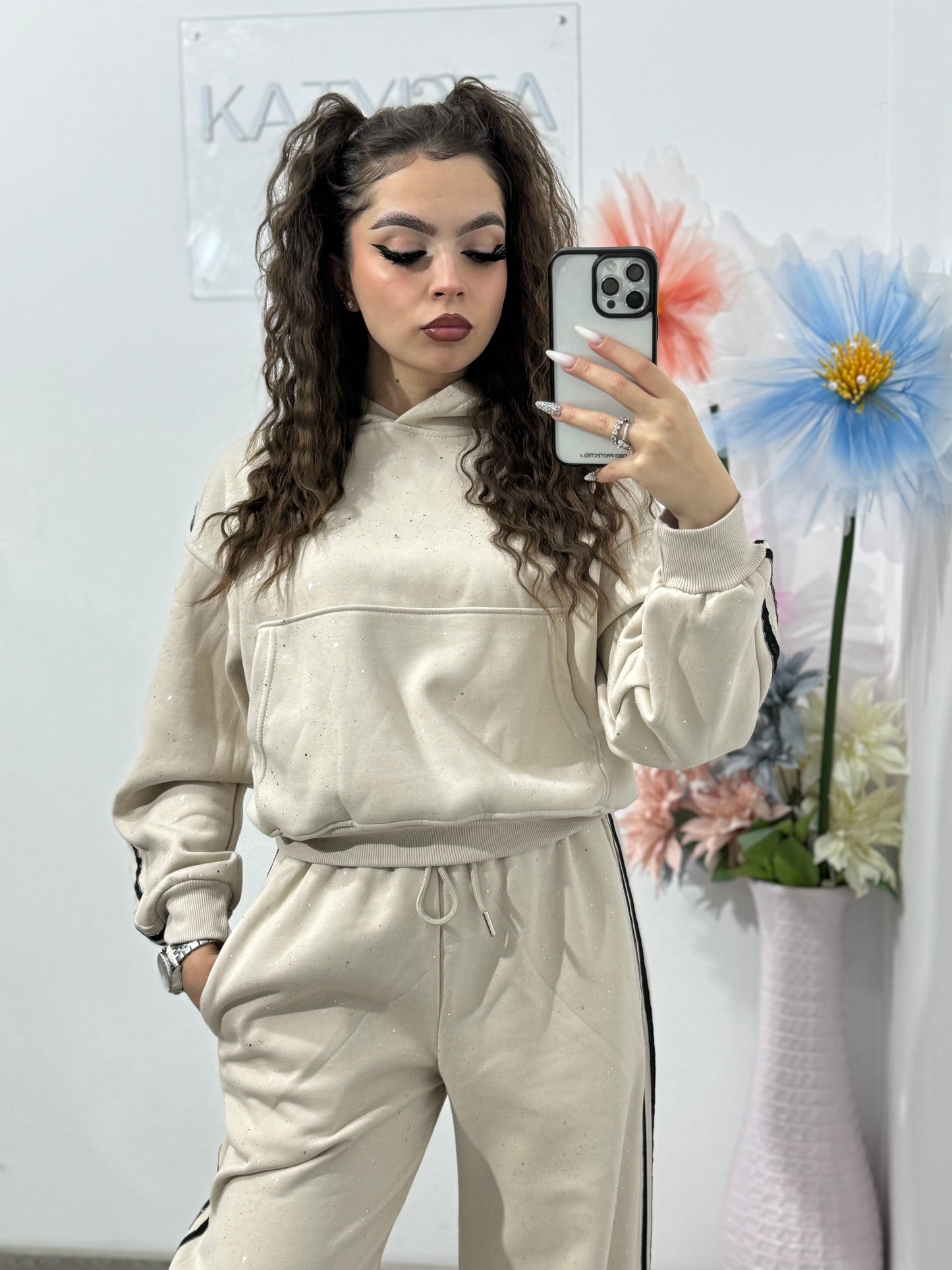 Compleu cu particule de sclipici beige GALAXY