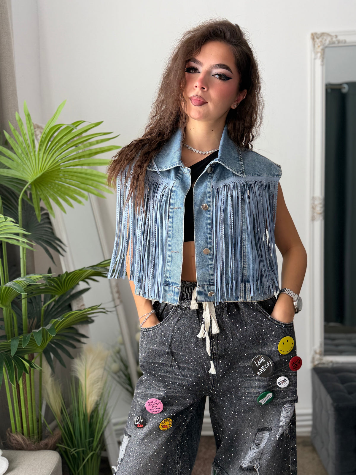 Vestă din denim cu cristale BELLA