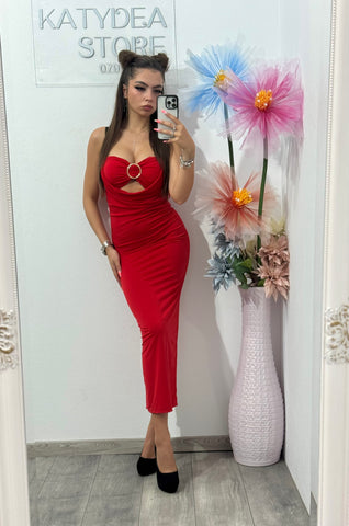 Rochie pe corp midi roșie Jessica