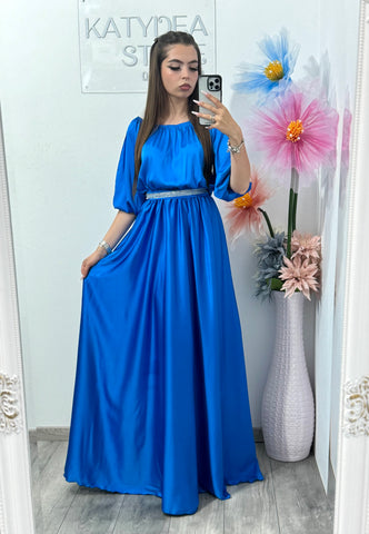 Rochie din satin albastră Anna