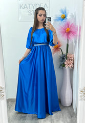 Rochie din satin albastră Anna