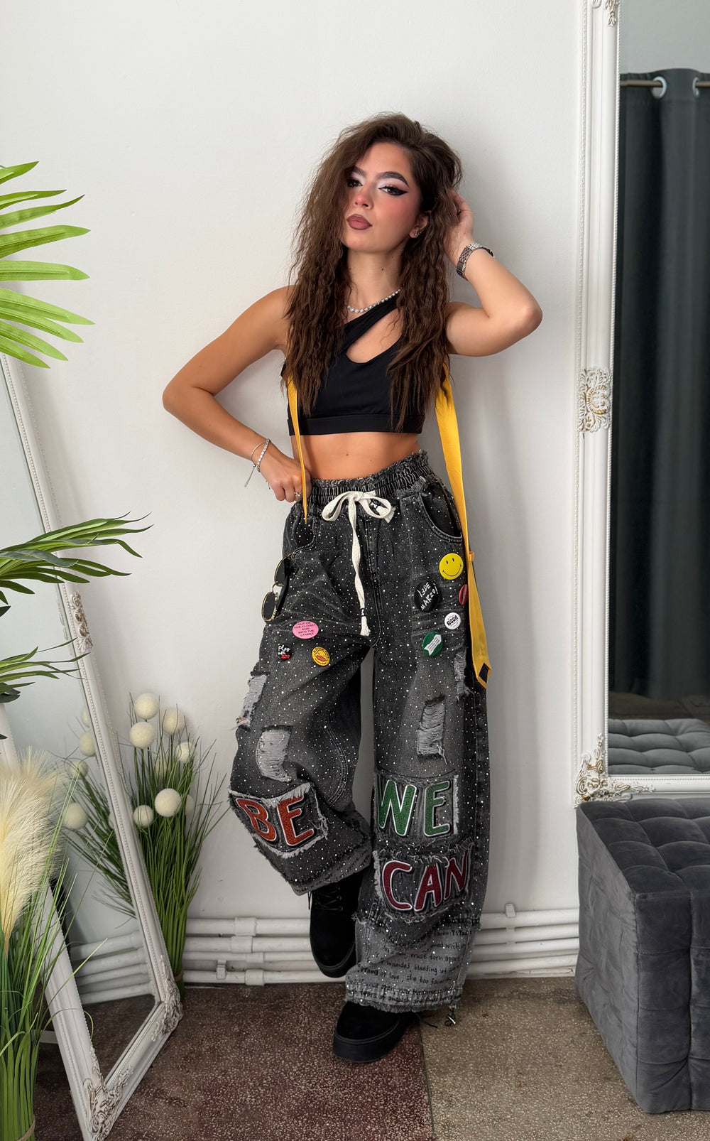 Pantaloni din denim KOREASTYLE GREY